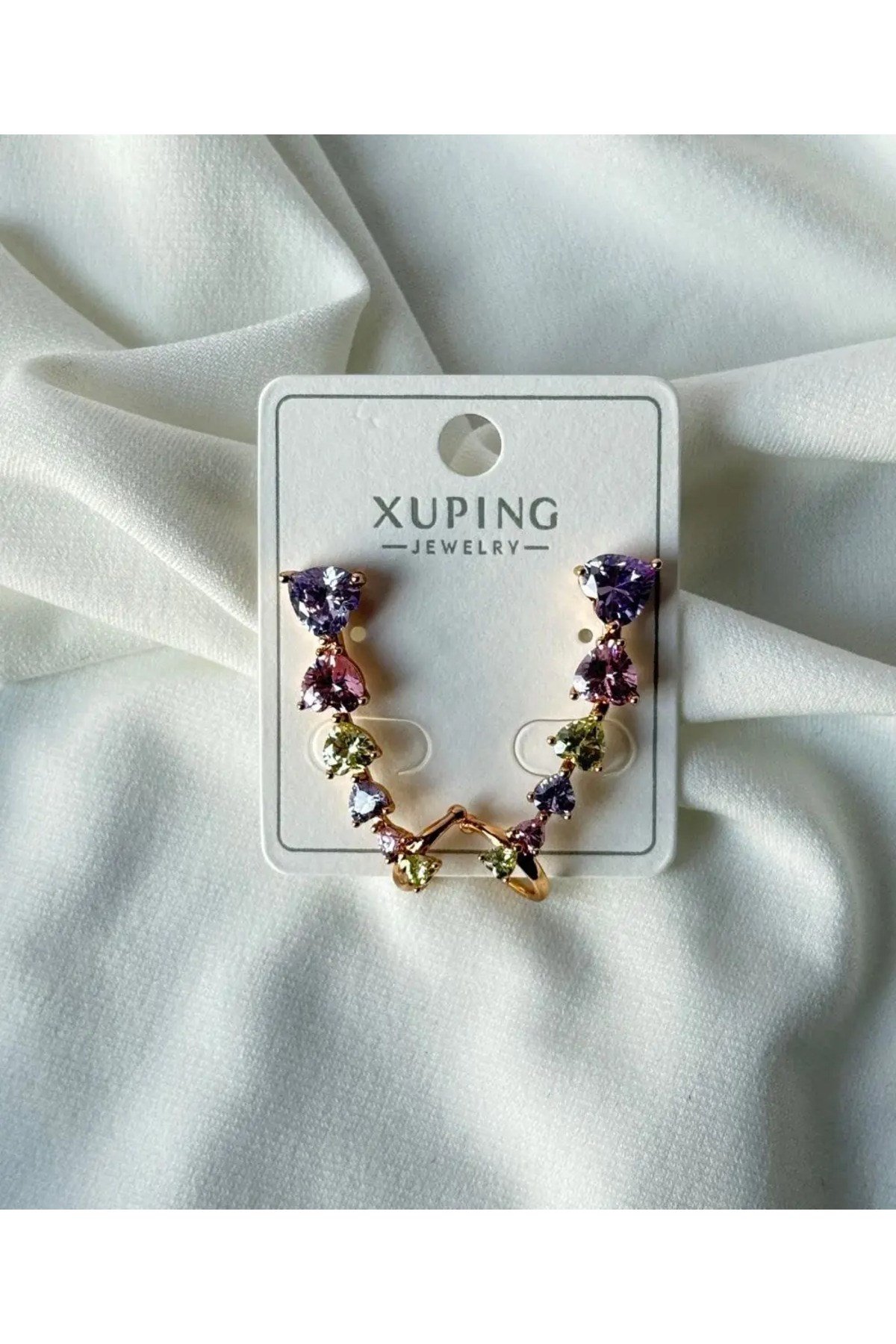 Xuping Rose gold Renkli Kalp Taşlı Kıkırdak Küpe