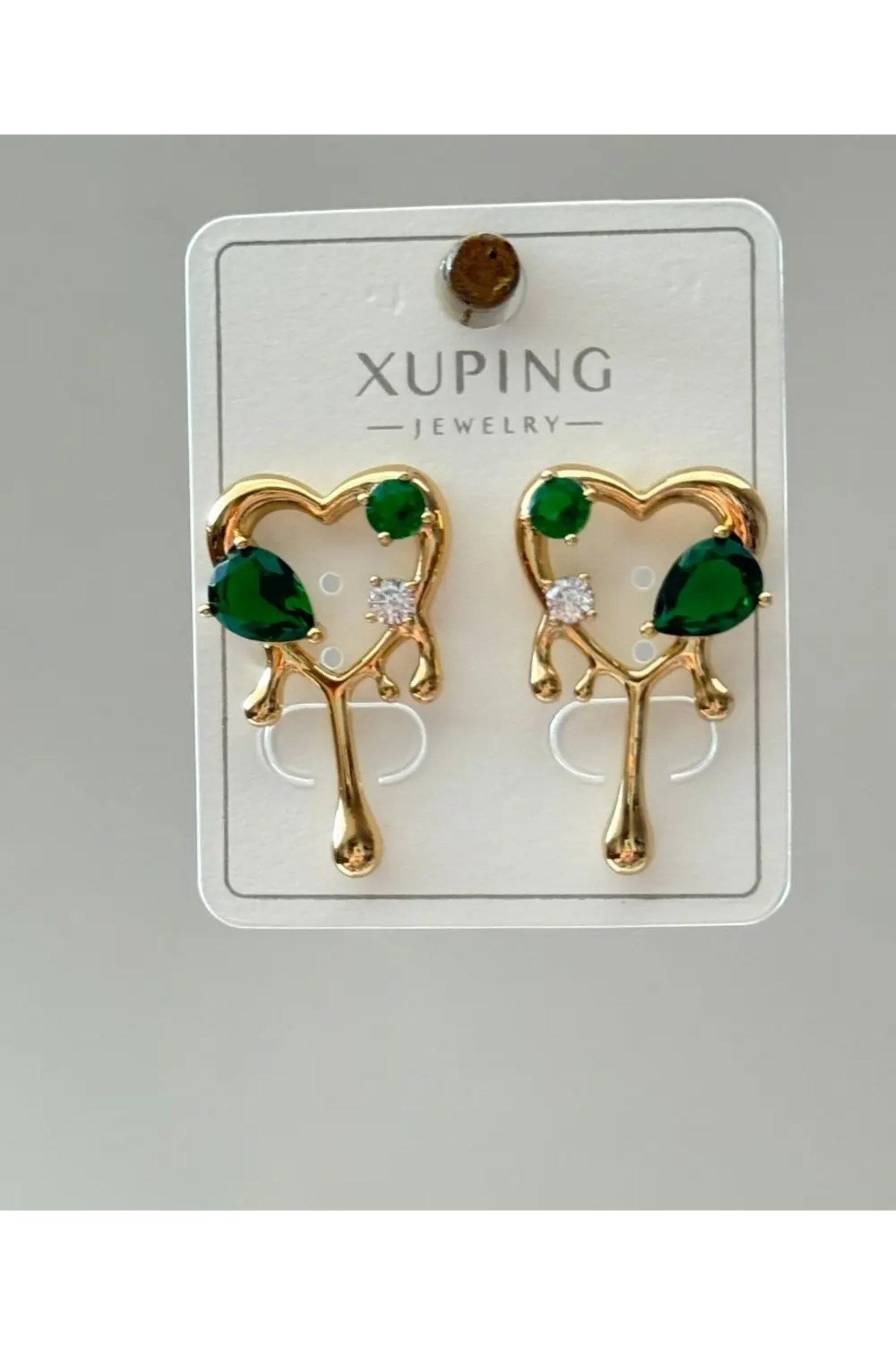 Xuping Yeşil Taşlı Akan Kalp Küpe