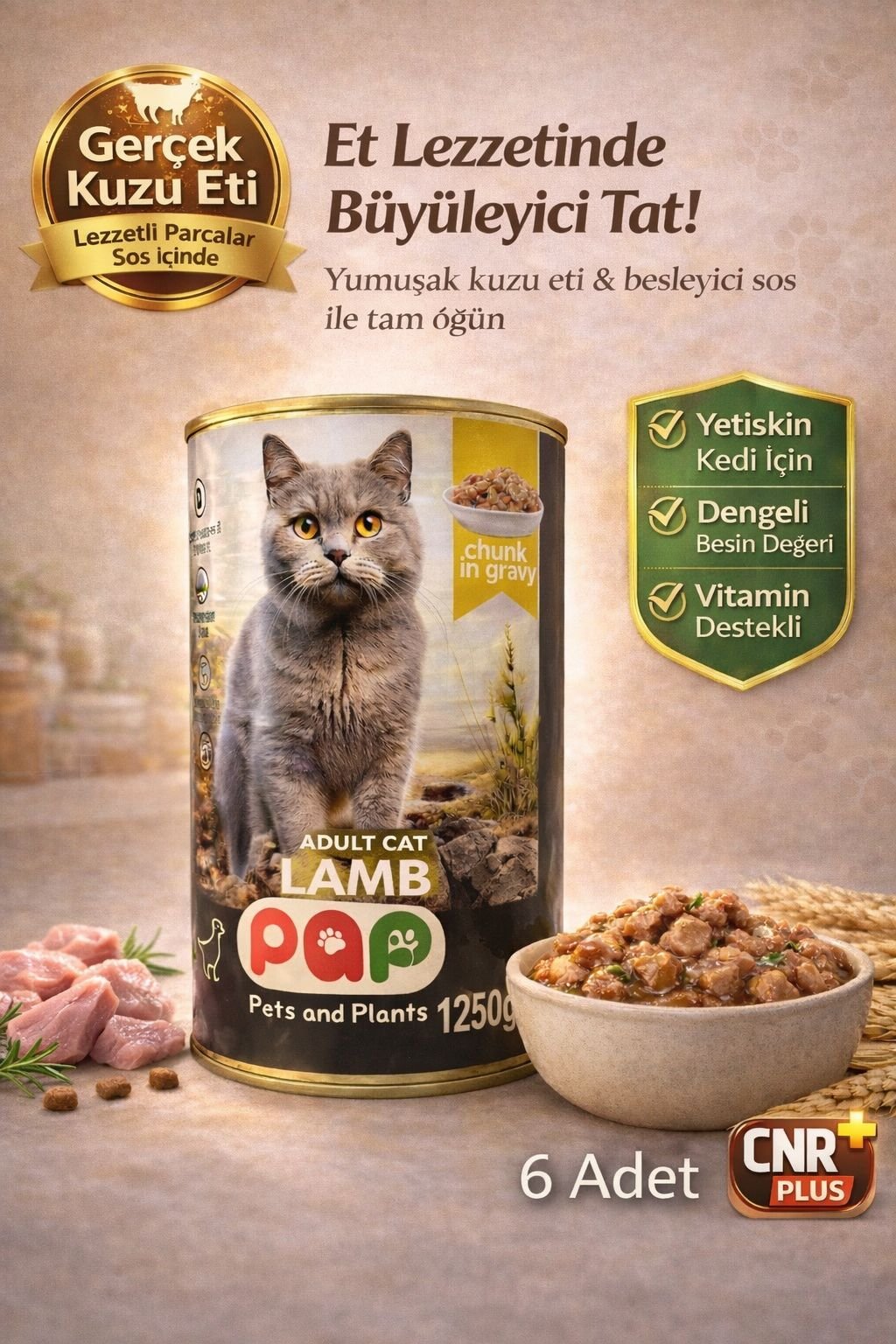 Kuzu Etli 1.25 kg 6 adet Yetişkin Kedi Konserve Maması