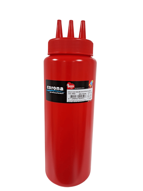 Corona Professional Ketçap & Mayonez Şişe 3 Delikli B.950 ml KIRMIZI BO2059