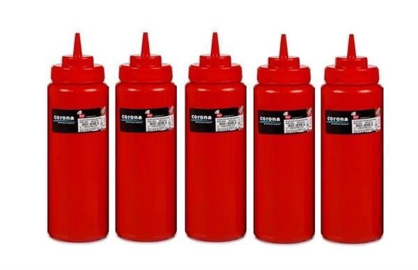 Corona Professional Ketçap&Mayonez Şişe Geniş Kapaklı – Kırmızı 950 ml BO2123 5'Lİ