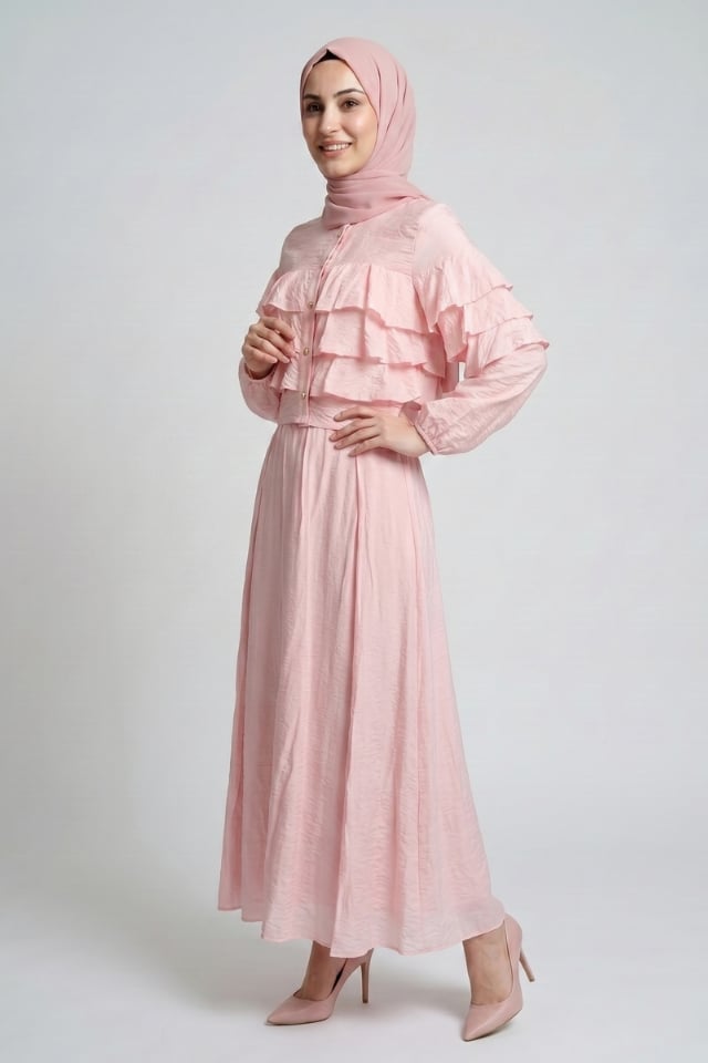 Katlı Ersev Takım Astarlı Vual Takım - Pembe