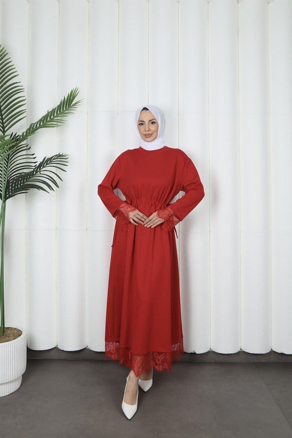 moda evcen dantel elbise 5184 kırmızı