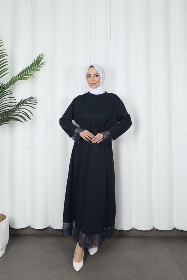 moda evcen dantel elbise 5184 Lacivert