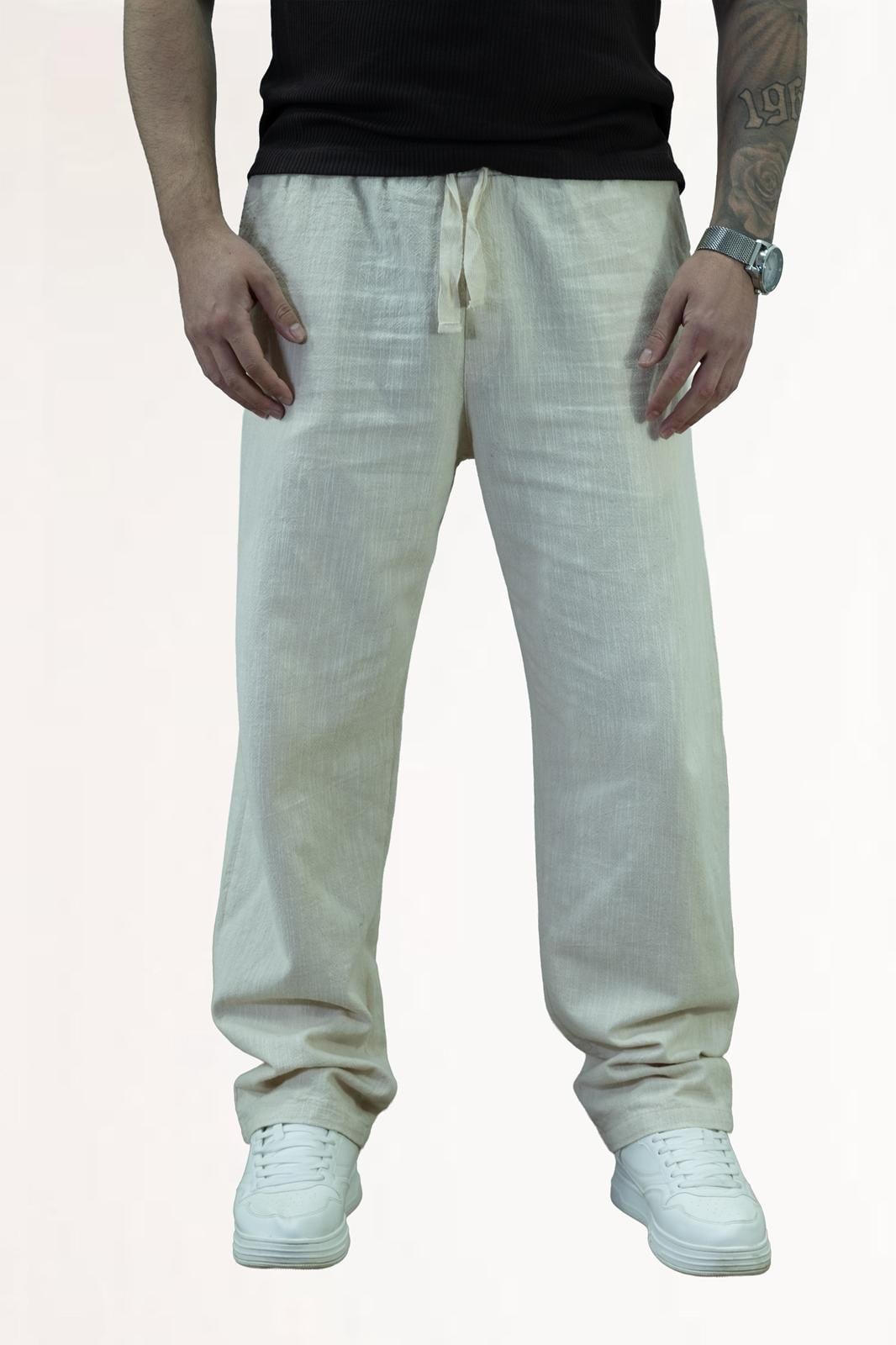 Bej Gg Basic Baggy Keten Pantolon
