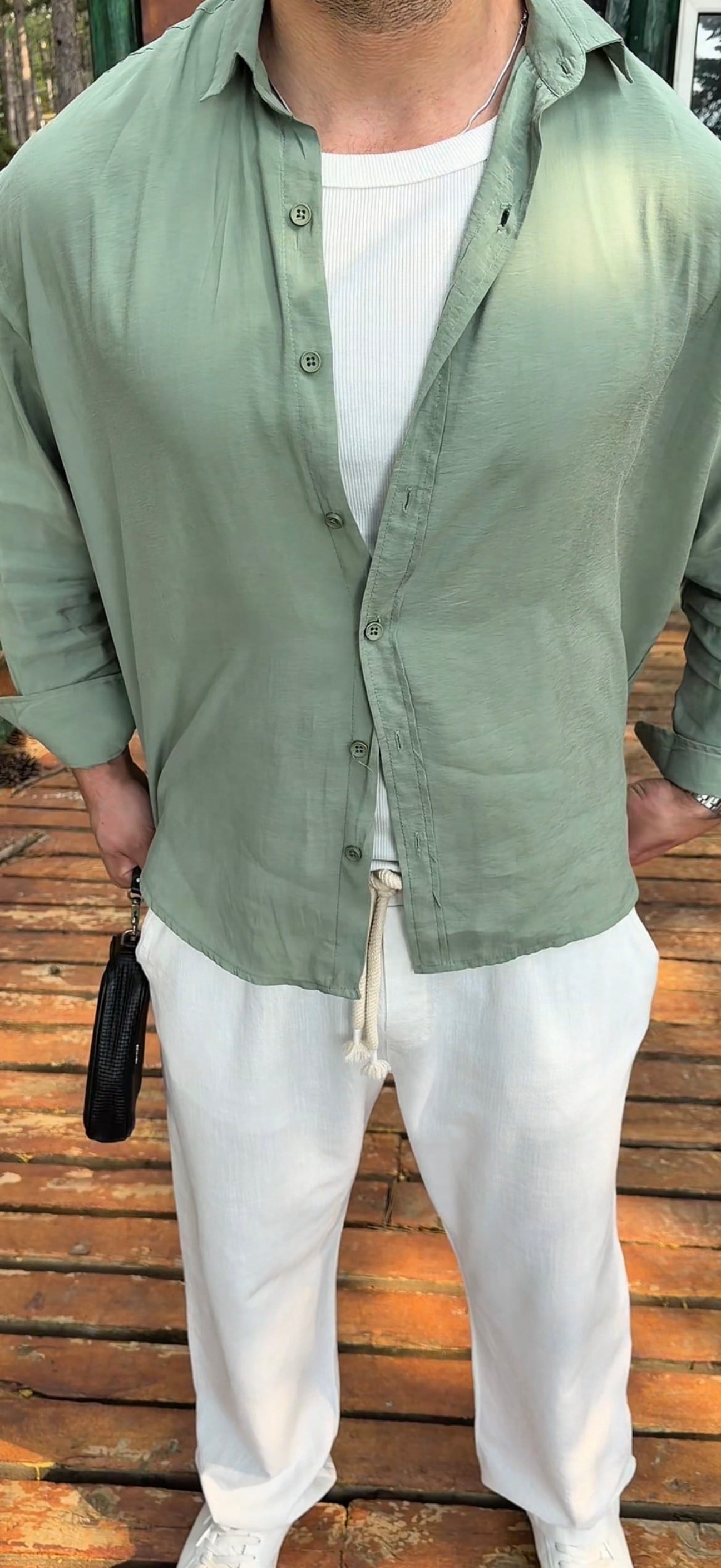 Yesil oversize kesim gömlek