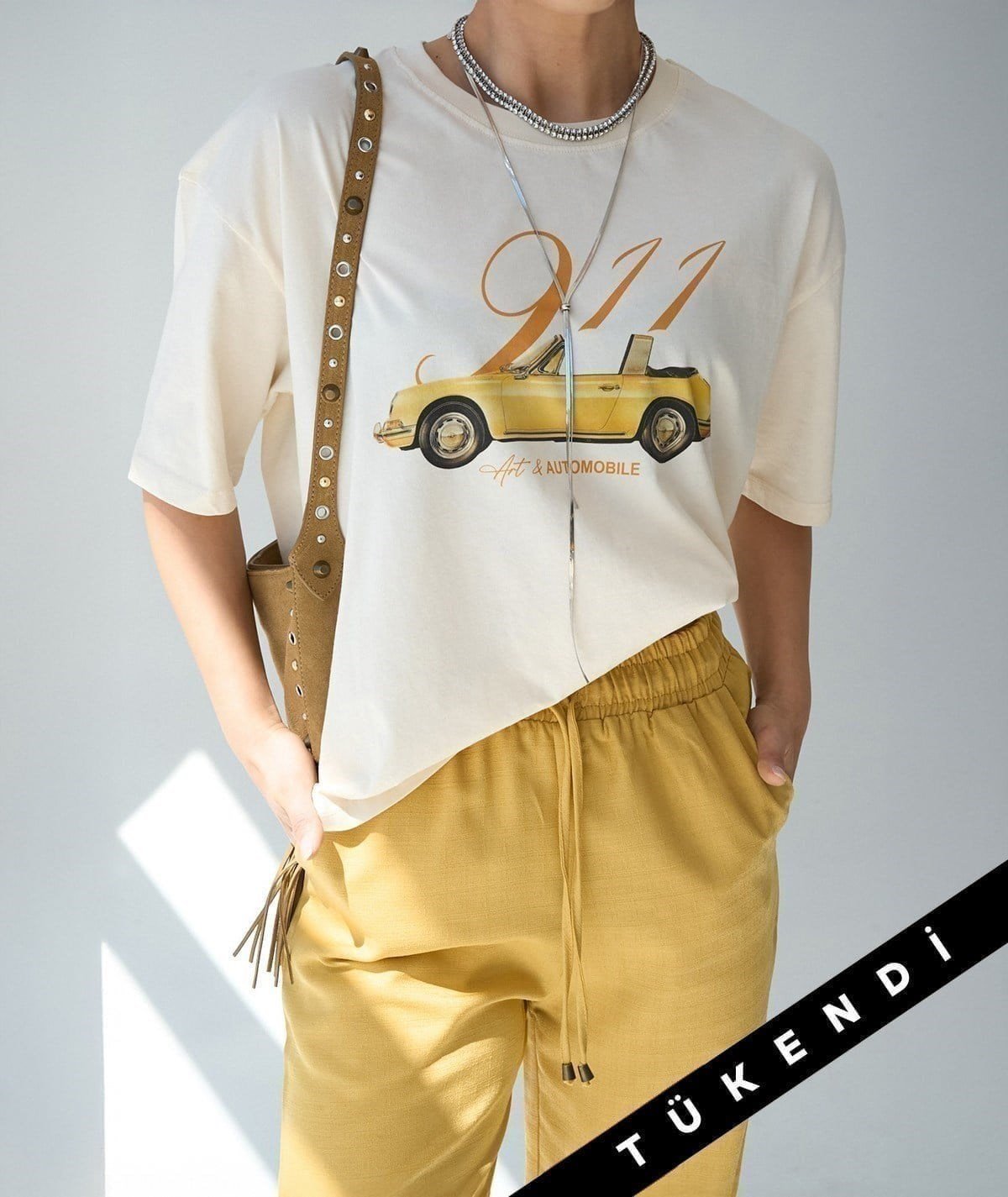 911 Baskılı Oversize Tişört