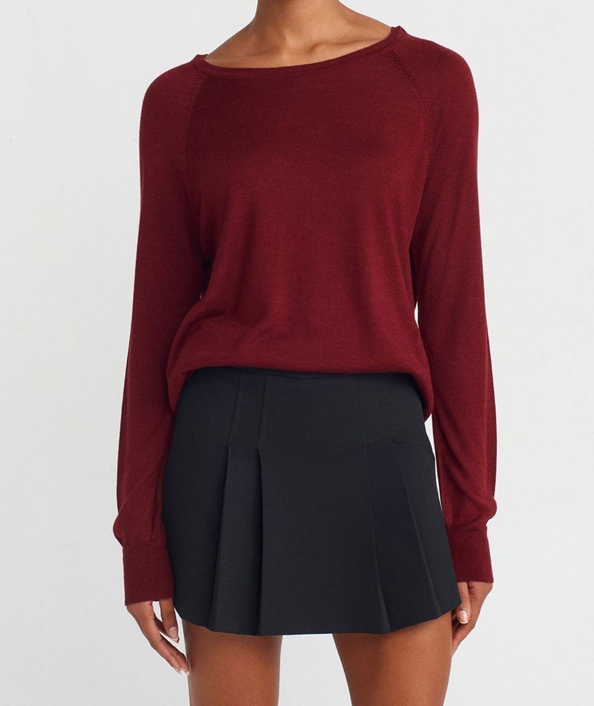 Bisiklet Yaka İnce Triko-Bordo
