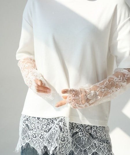 Dantelli Basic T-Shirt Renk - Açık ekru