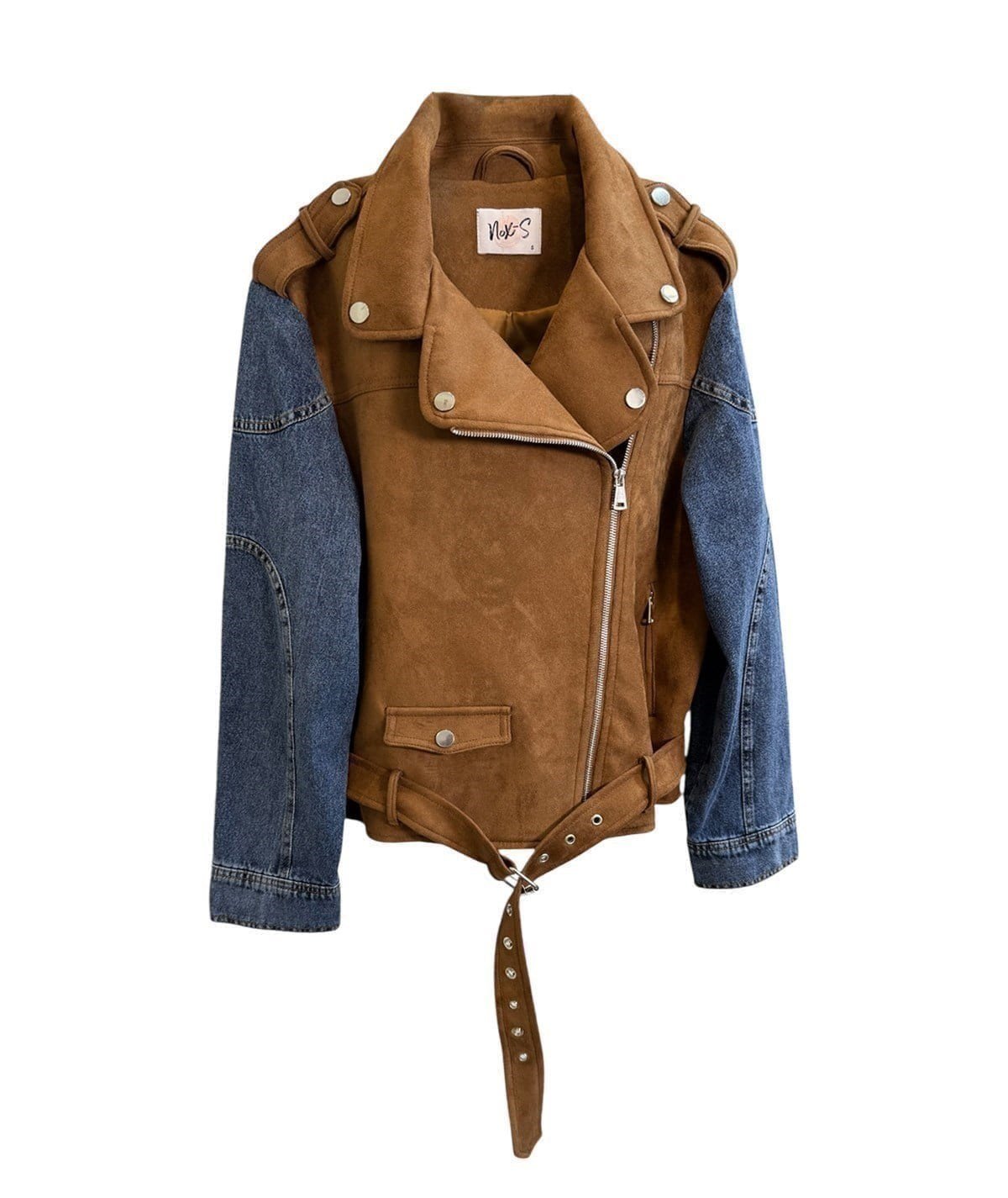 Denim Detaylı Süet Ceket