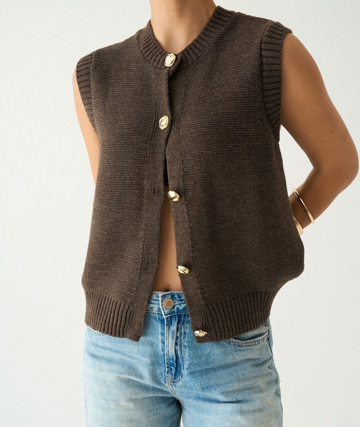 Düğmeli Yelek – Kahverengi