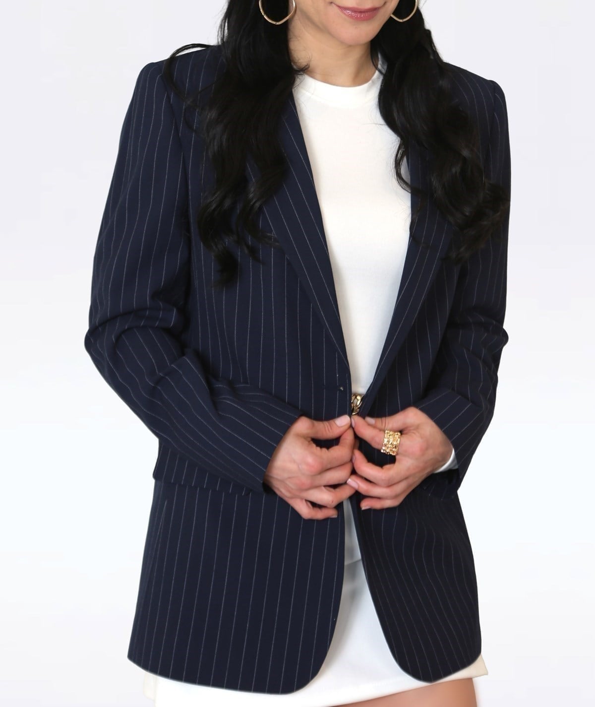Lacivert Beyaz Çizgili Blazer Ceket