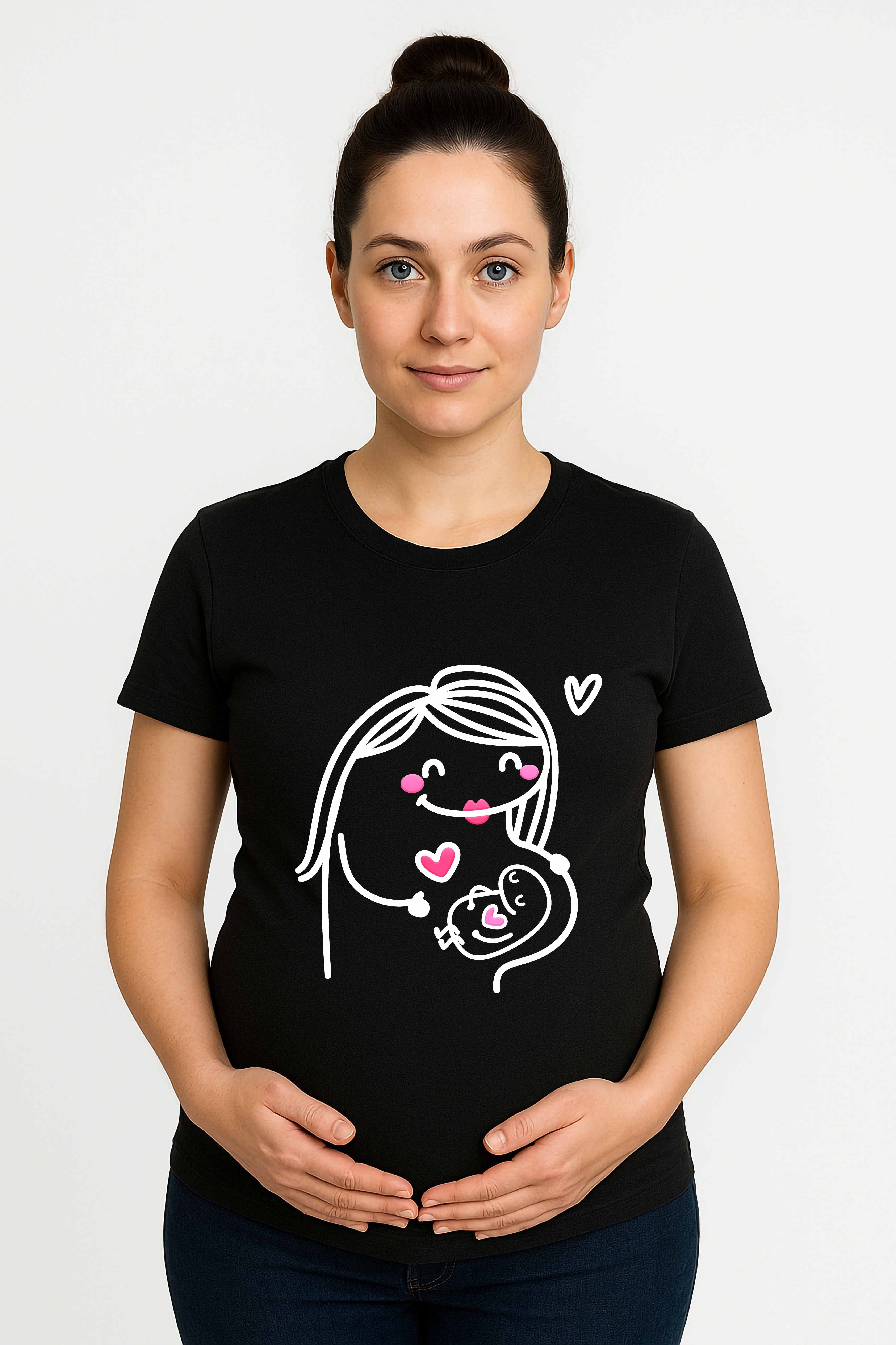 hamile Baskılı kadın tshirt pamuklu penye kumaş