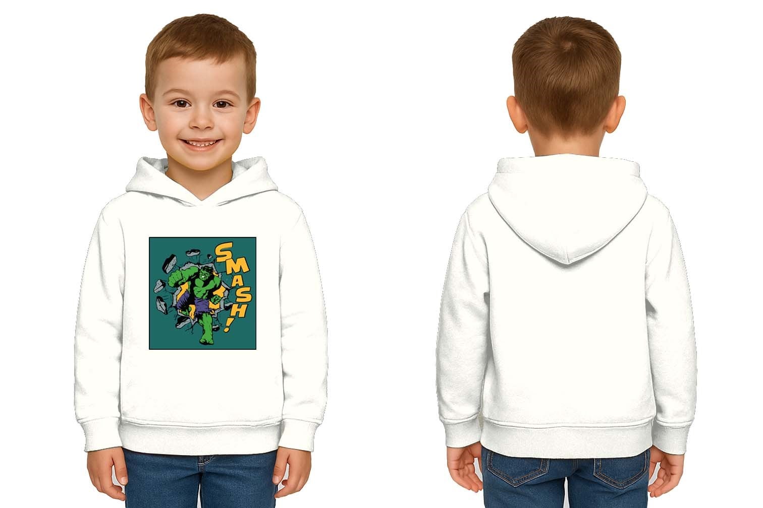 Hulk  Baskılı Kapüşonlu Pamuklu Kumaş Çocuk Sweatshirt