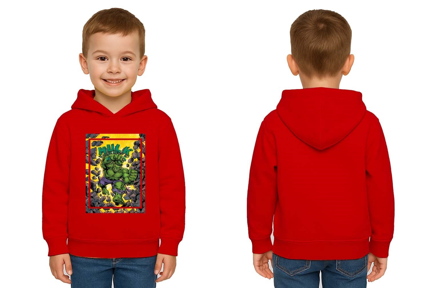 Hulk  Baskılı Kapüşonlu Pamuklu Kumaş Çocuk Sweatshirt