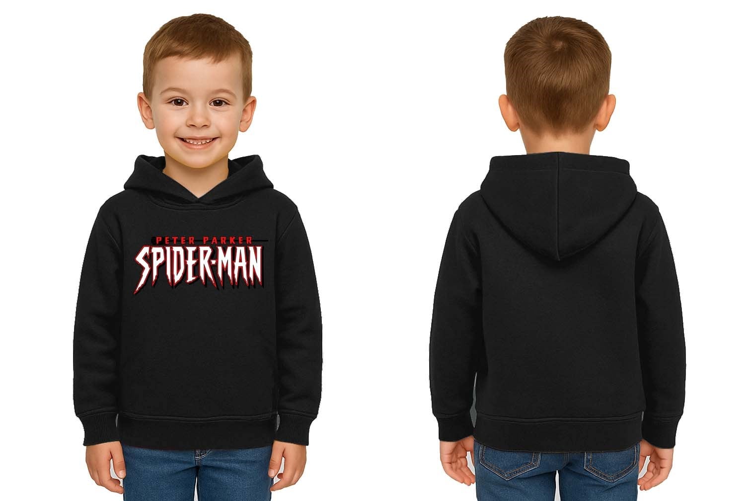 Spiderman baskılı örümcek adam kapüşonlu pamuklu kumaş çocuk sweatshirt