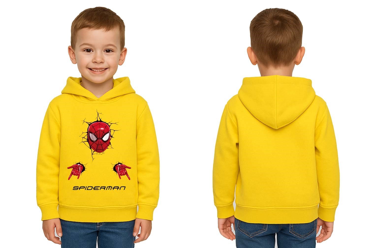 Spiderman baskılı örümcek adam kapüşonlu pamuklu kumaş çocuk sweatshirt