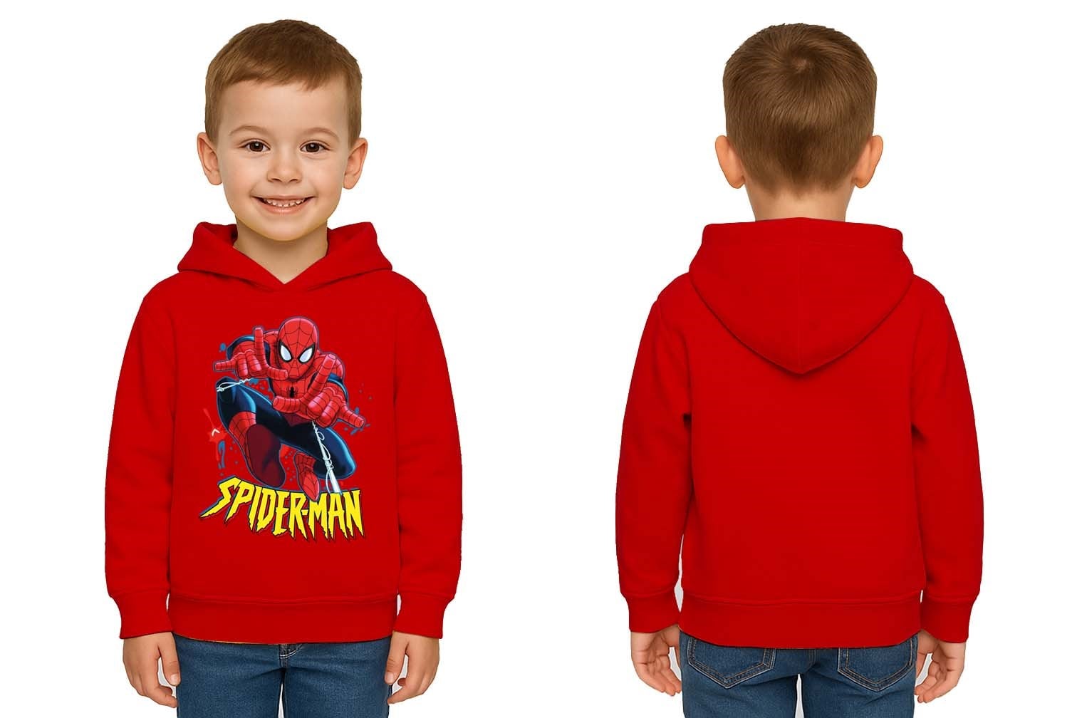Spiderman baskılı örümcek adam kapüşonlu pamuklu kumaş çocuk sweatshirt