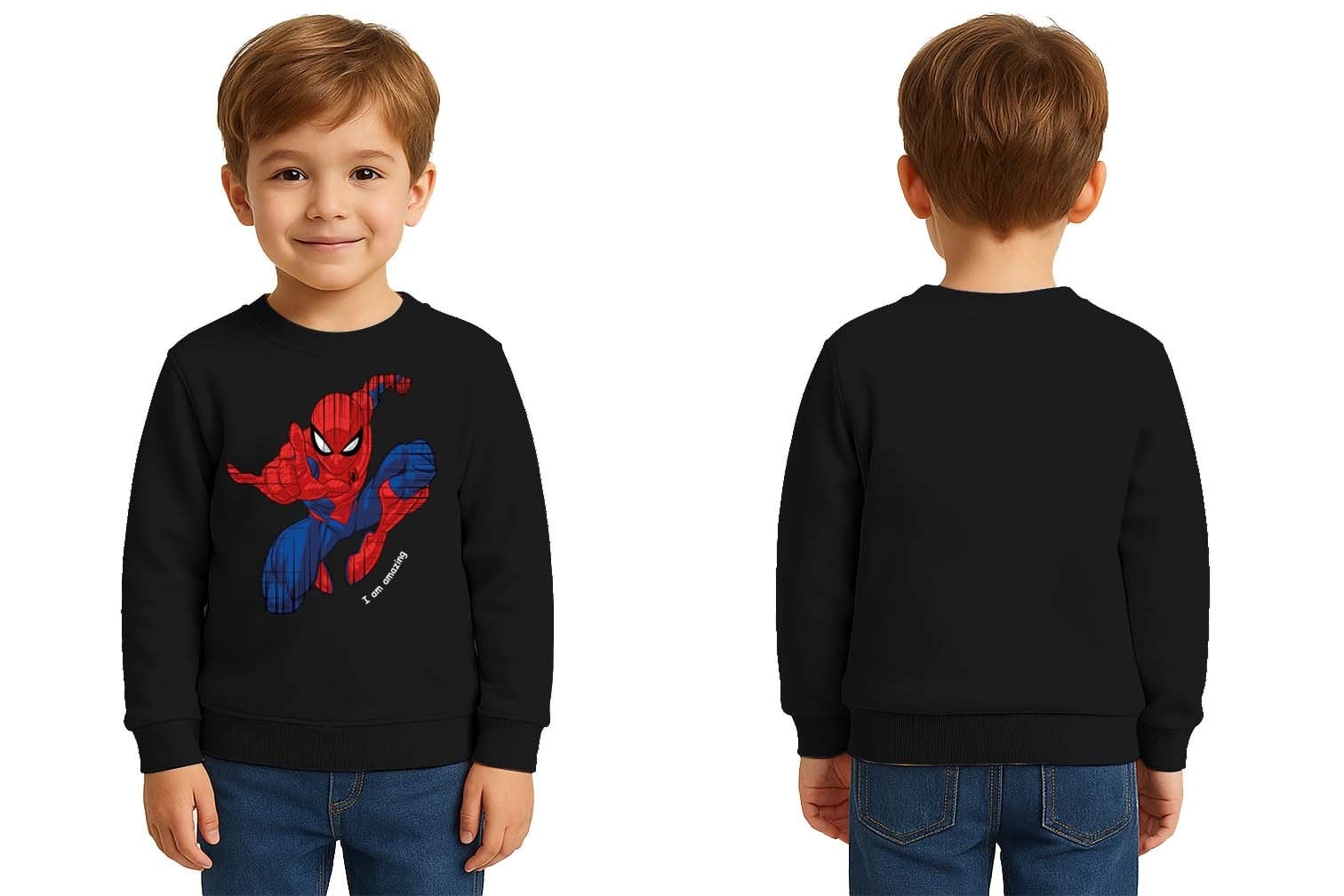 Spiderman baskılı örümcek adam pamuklu kumaş çocuk sweatshirt