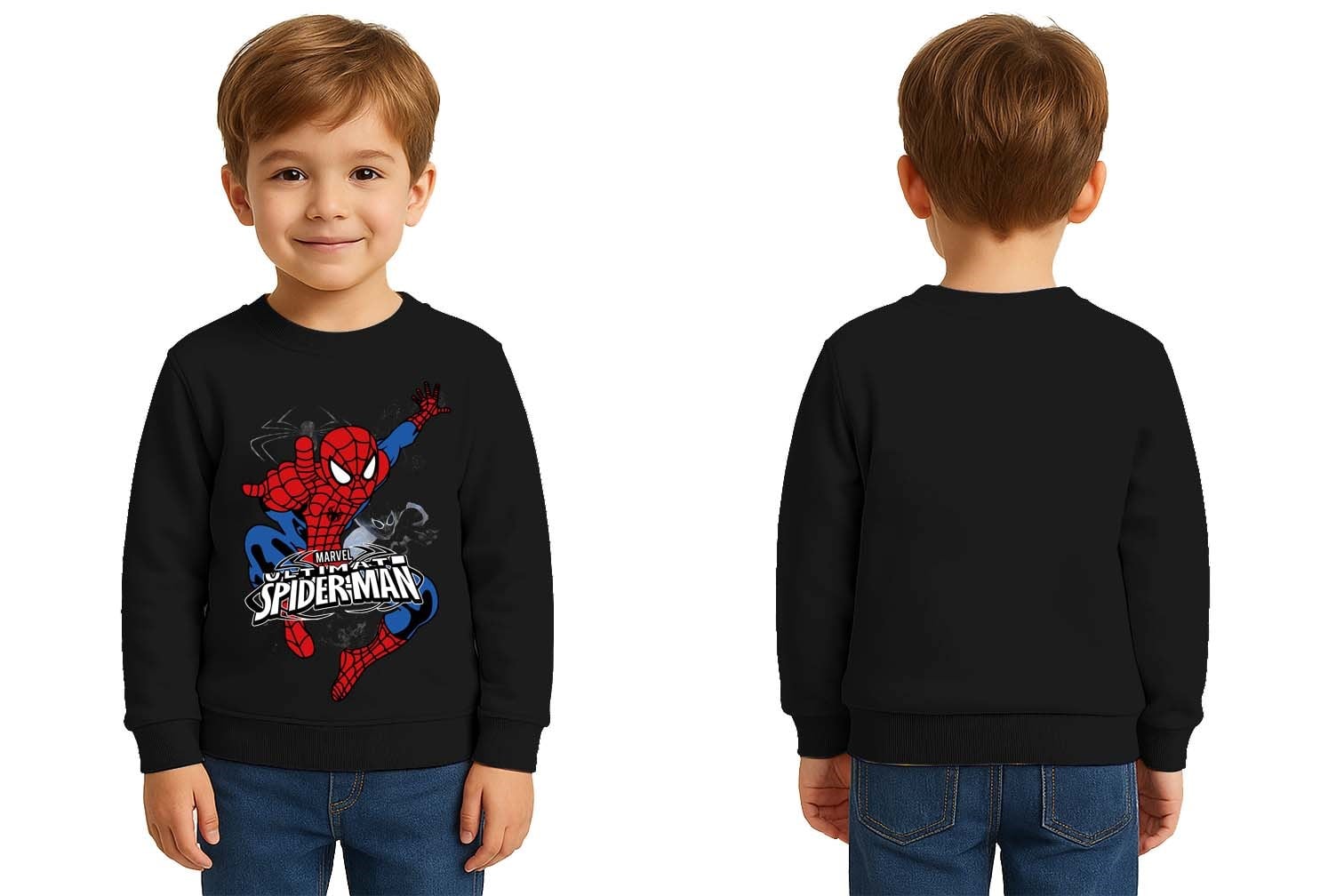 Spiderman baskılı örümcek adam pamuklu kumaş çocuk sweatshirt