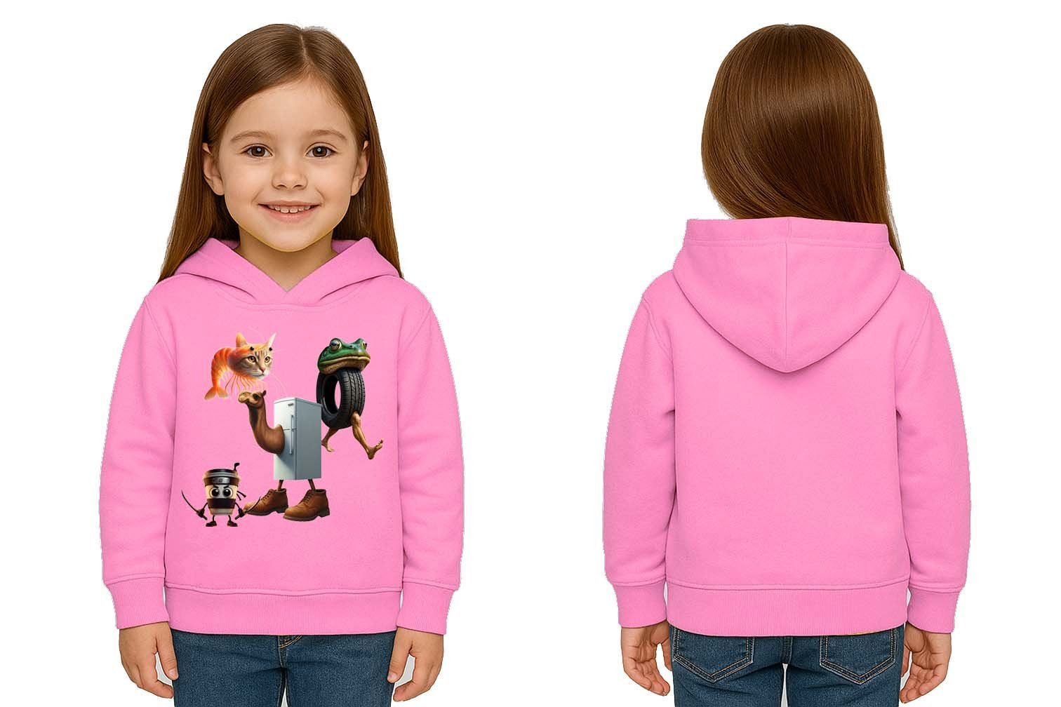 Unisex Brainrot Baskılı Çocuk Swaetshirt Kapüşonlu 3 İplik Şardonlu