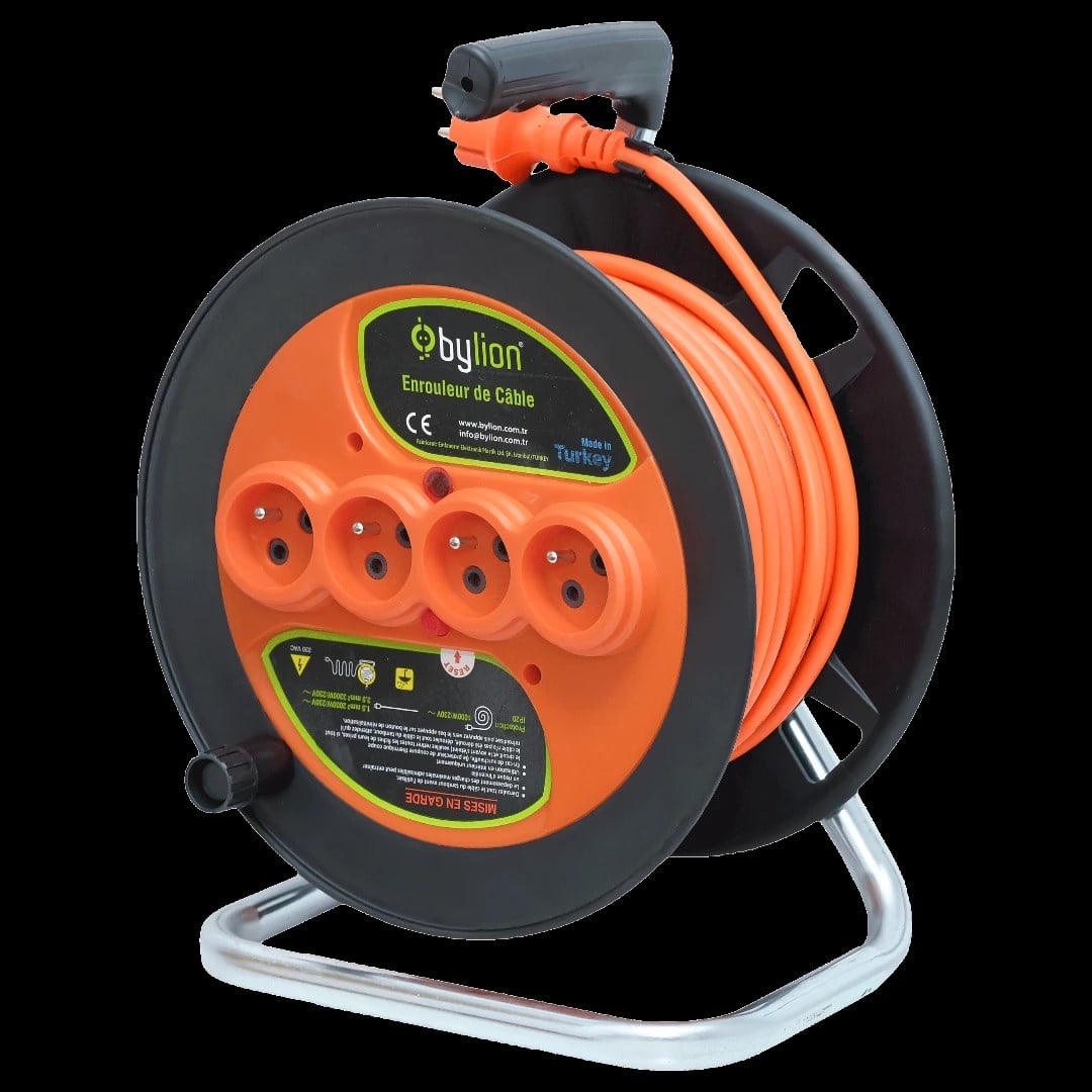 Bylion PMK-40325F 3x2.5 mm 40 Mt Seyyar Makaralı Uzatma Kablosu Termal Sigortalı CCA