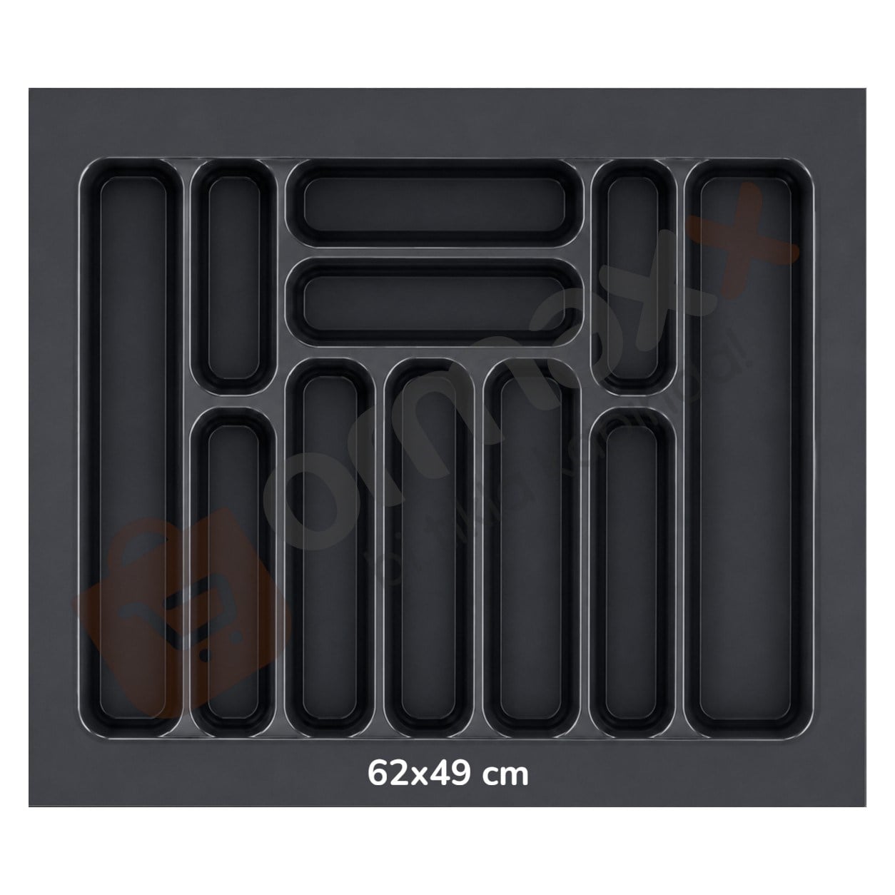 Çekmece İçi Lüks Plastik Kaşıklık 62*49 cm Antrasit {11 Göz En:550 mm Derinlik:400 mm Kesilebilir}