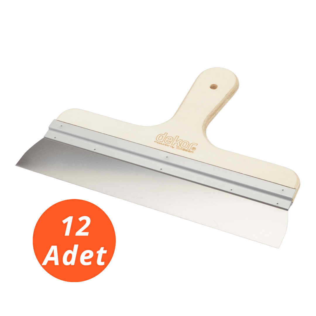 Dekor/Hassan 045 Eğri Ahşap Saplı Macun Spatulası 20 cm - 12'li Paket