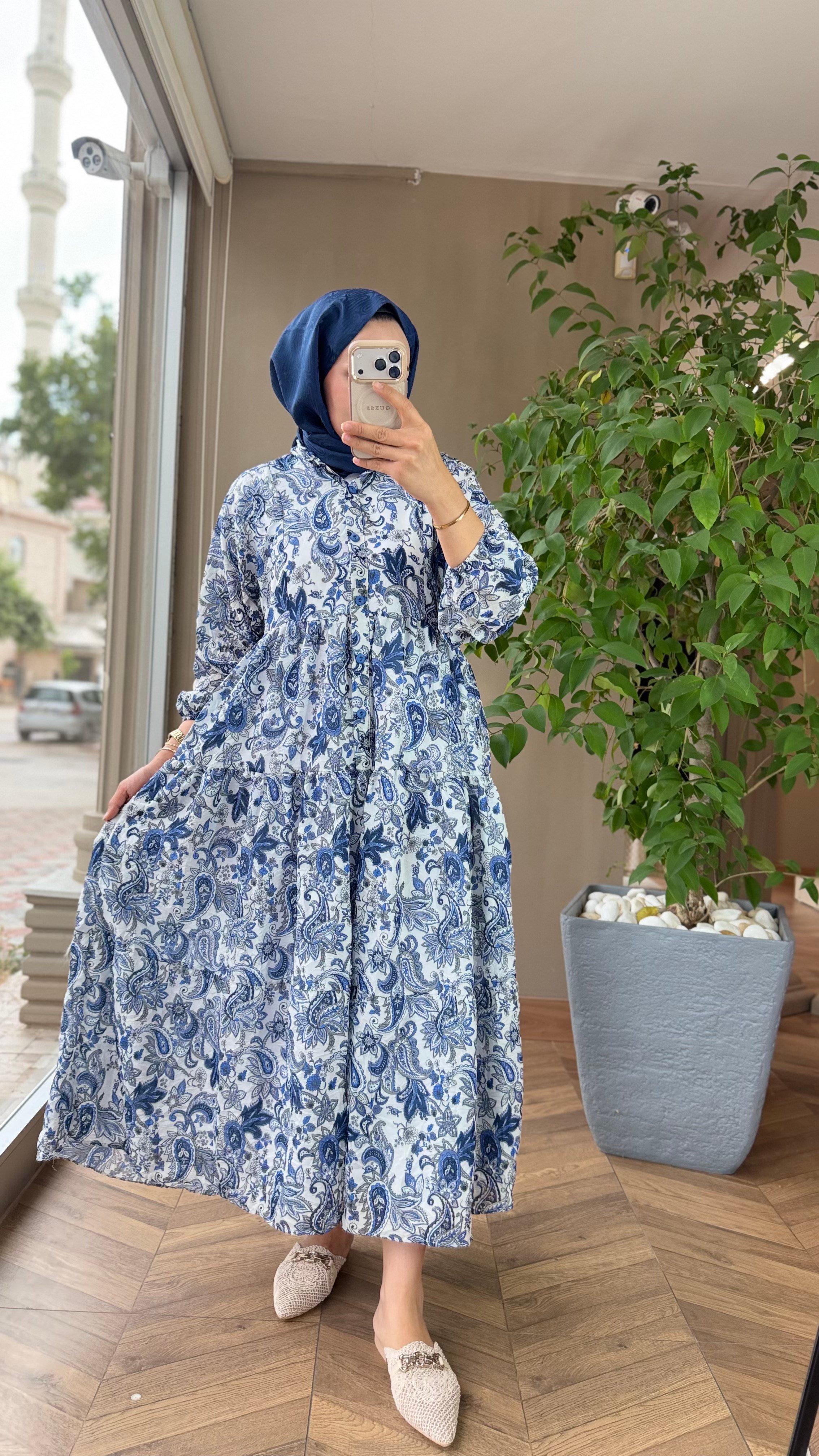 Alena Desenli Vual Elbise | Mavi