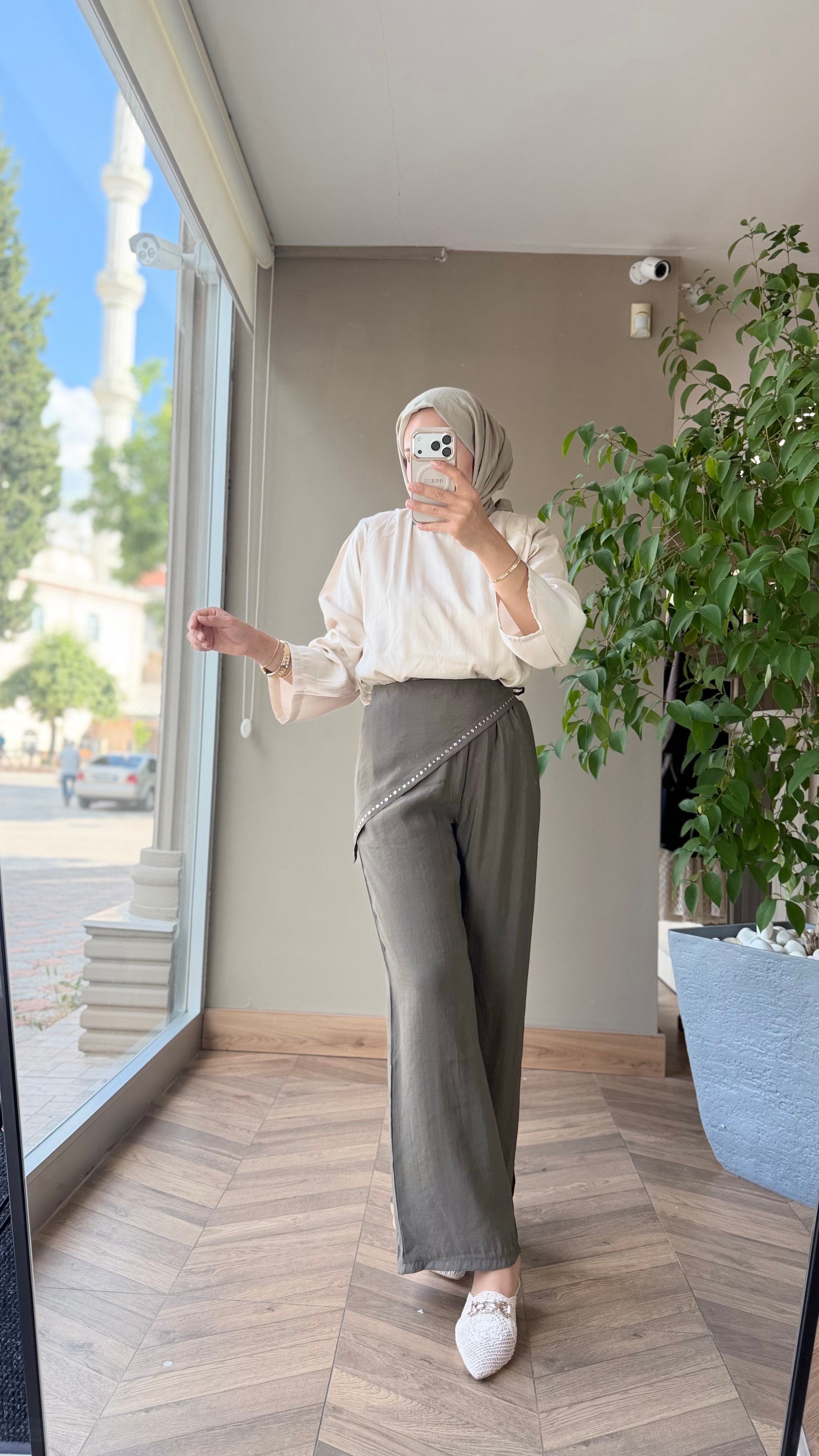 Alya Şal Detaylı Pantolon Takım | Yeşil