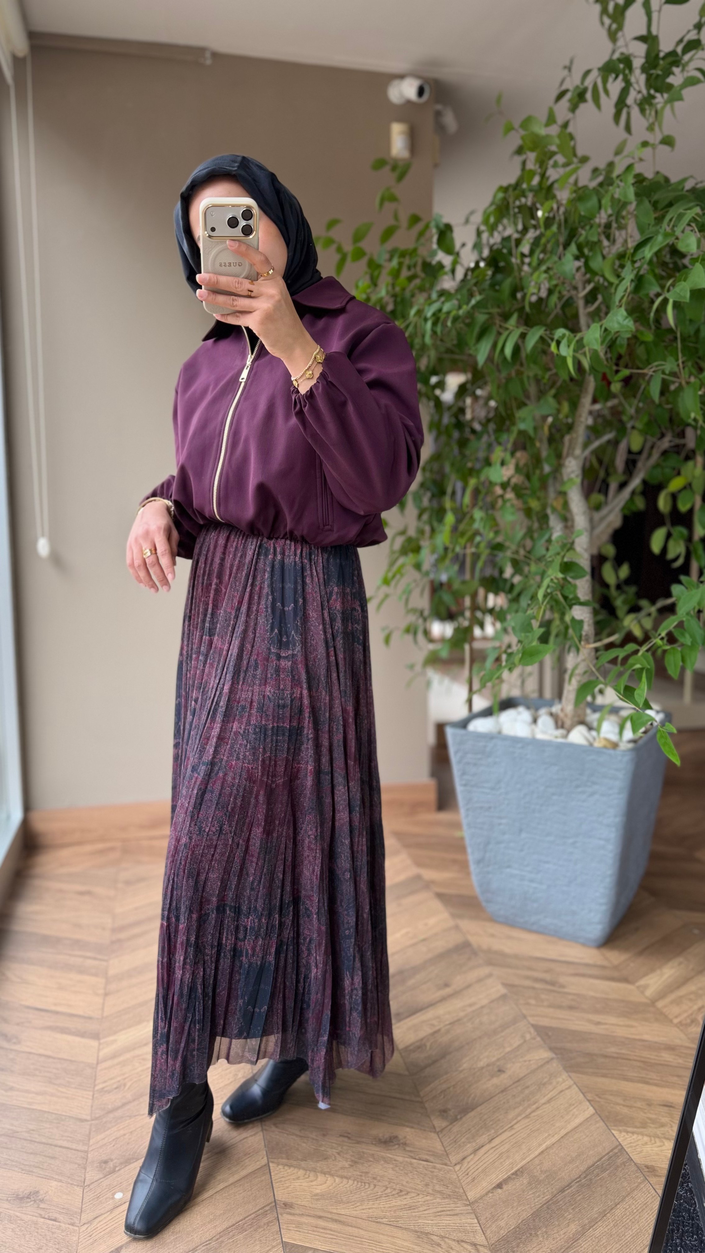 Bomber Ceket (Gold Fermuarlı) | Bordo