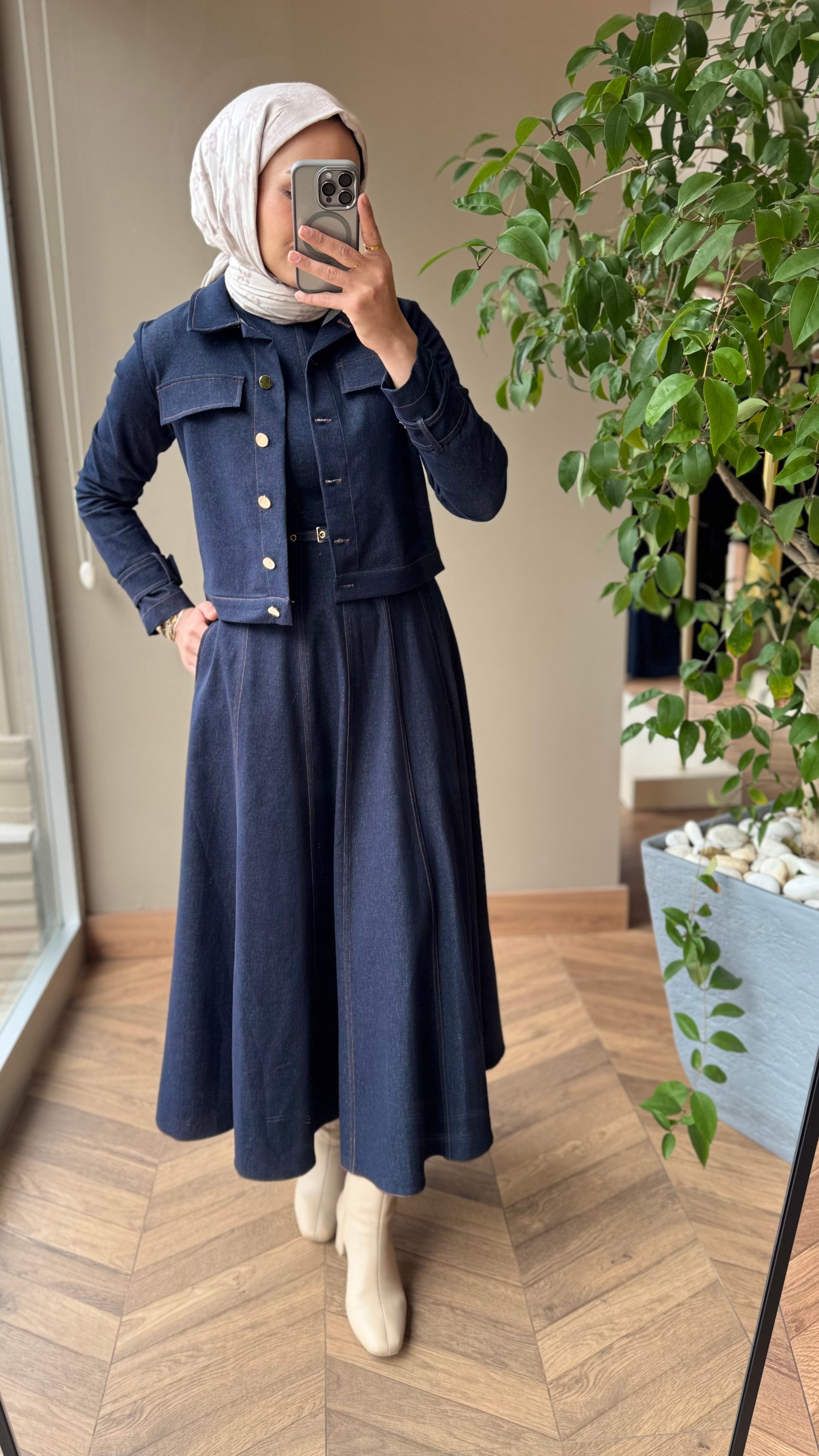 Denim Ceket Elbise Takım | Mavi