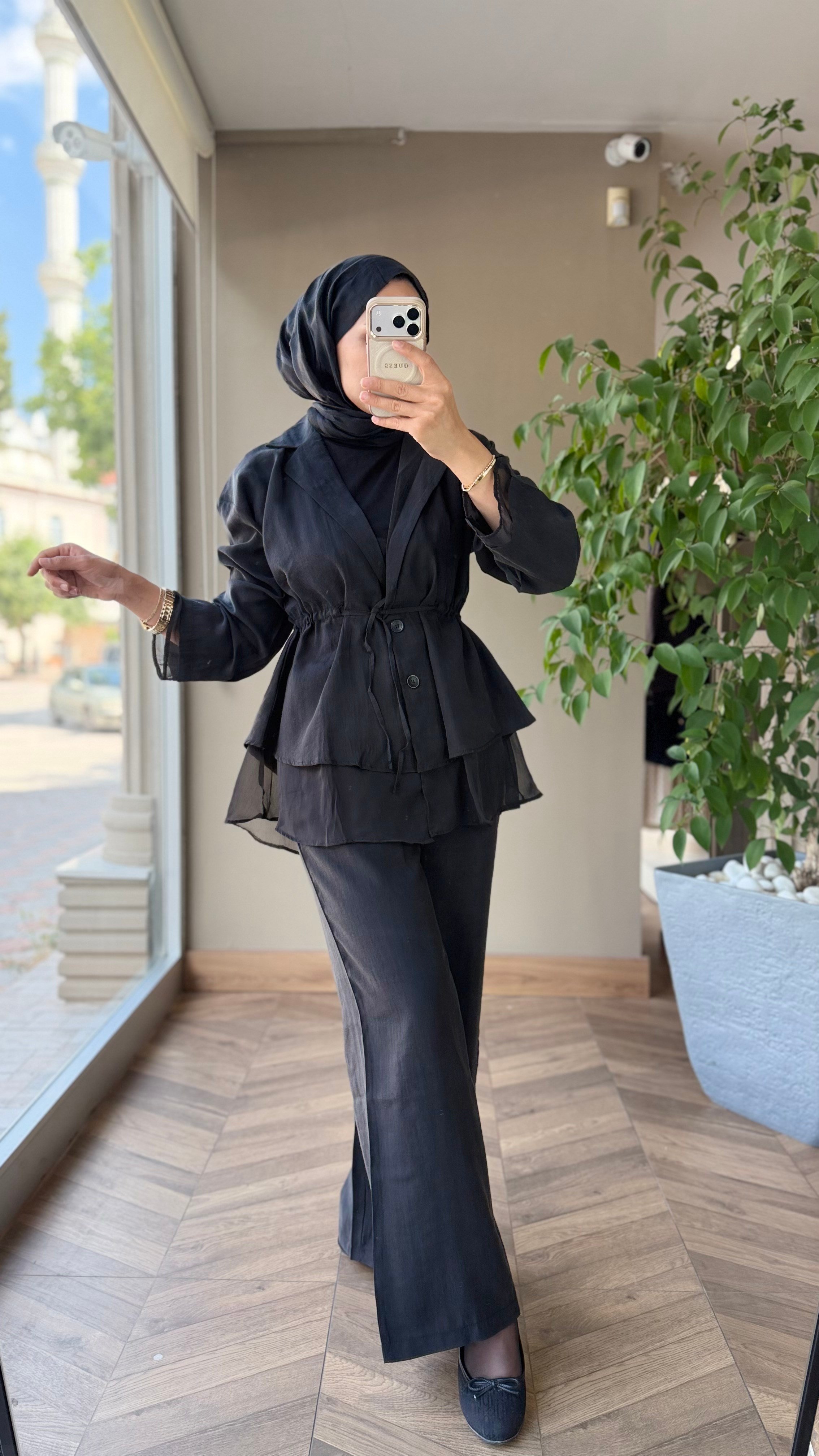 Elya Şifon Detaylı Takım | Siyah