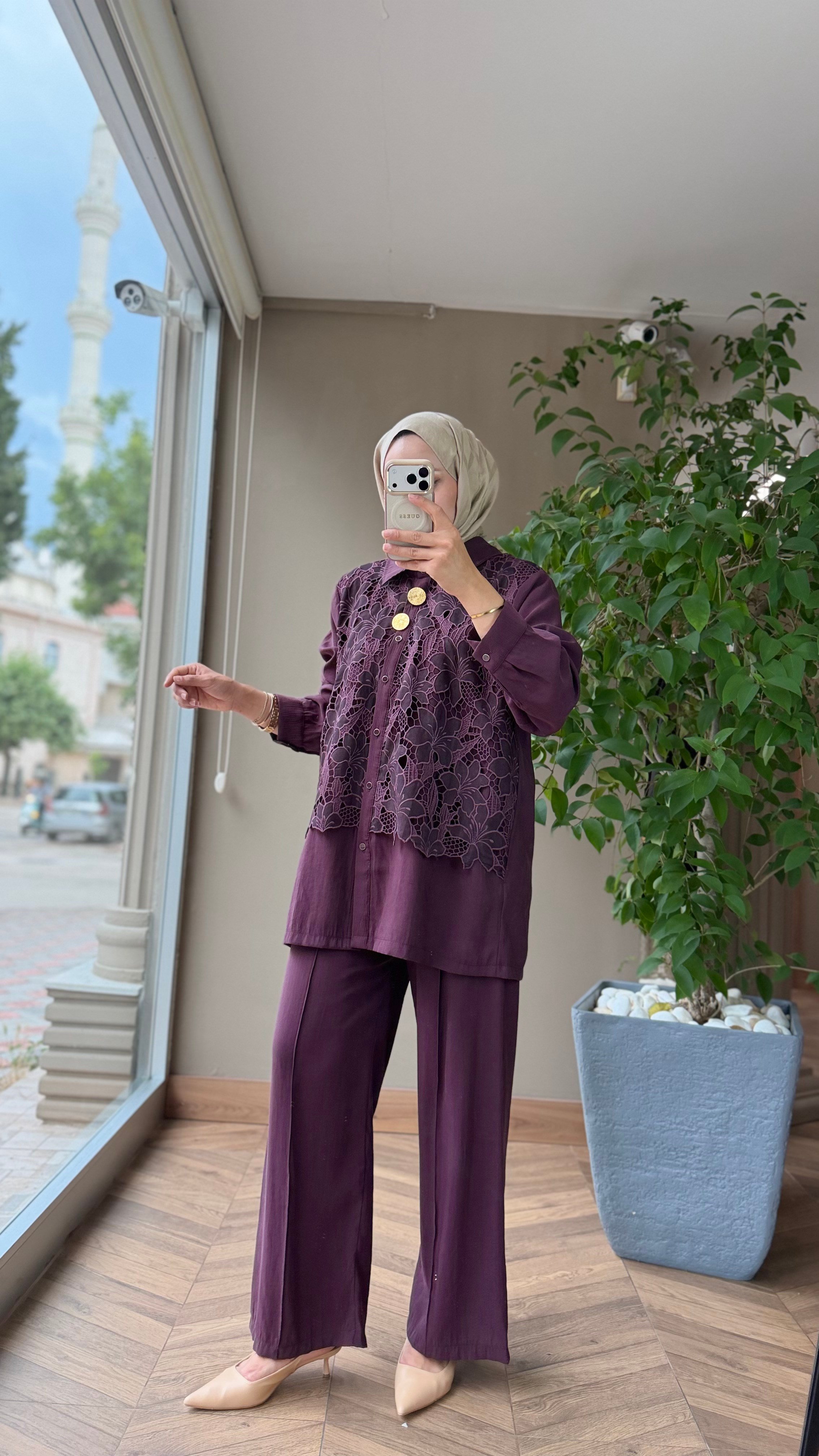 Larena Dantel Detaylı Takım | Bordo