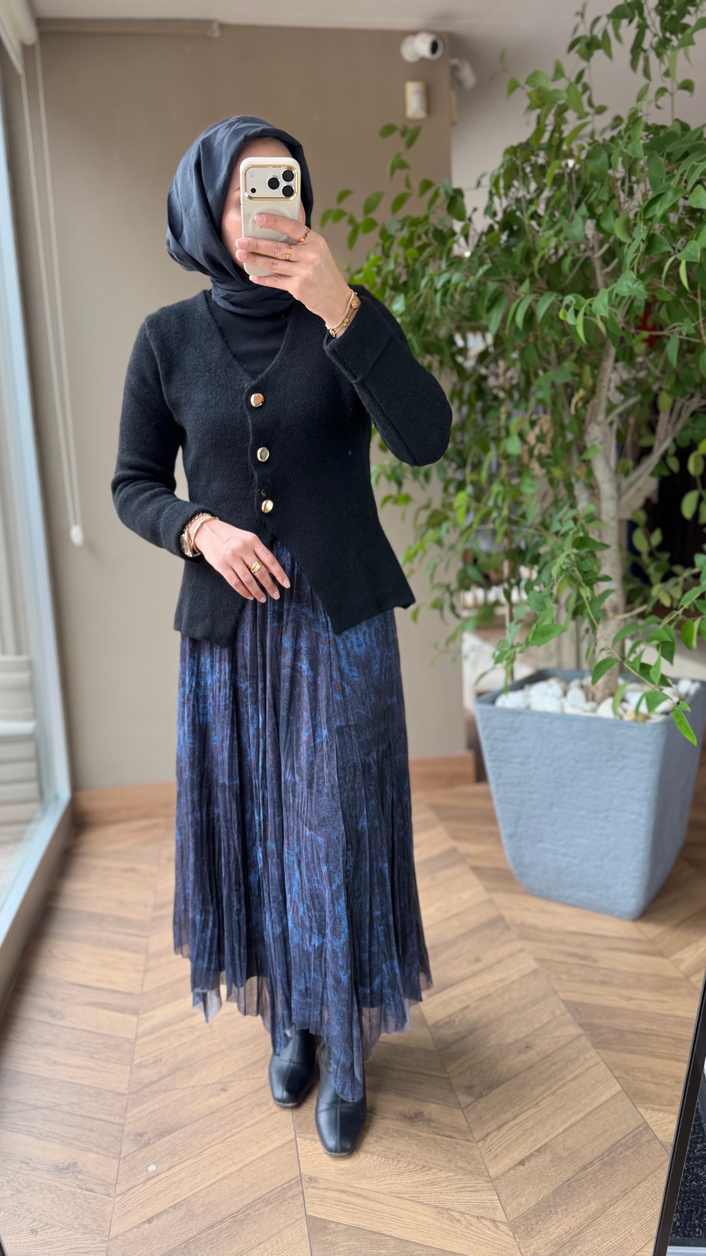 Luna Desen Şifon Etek | Mavi
