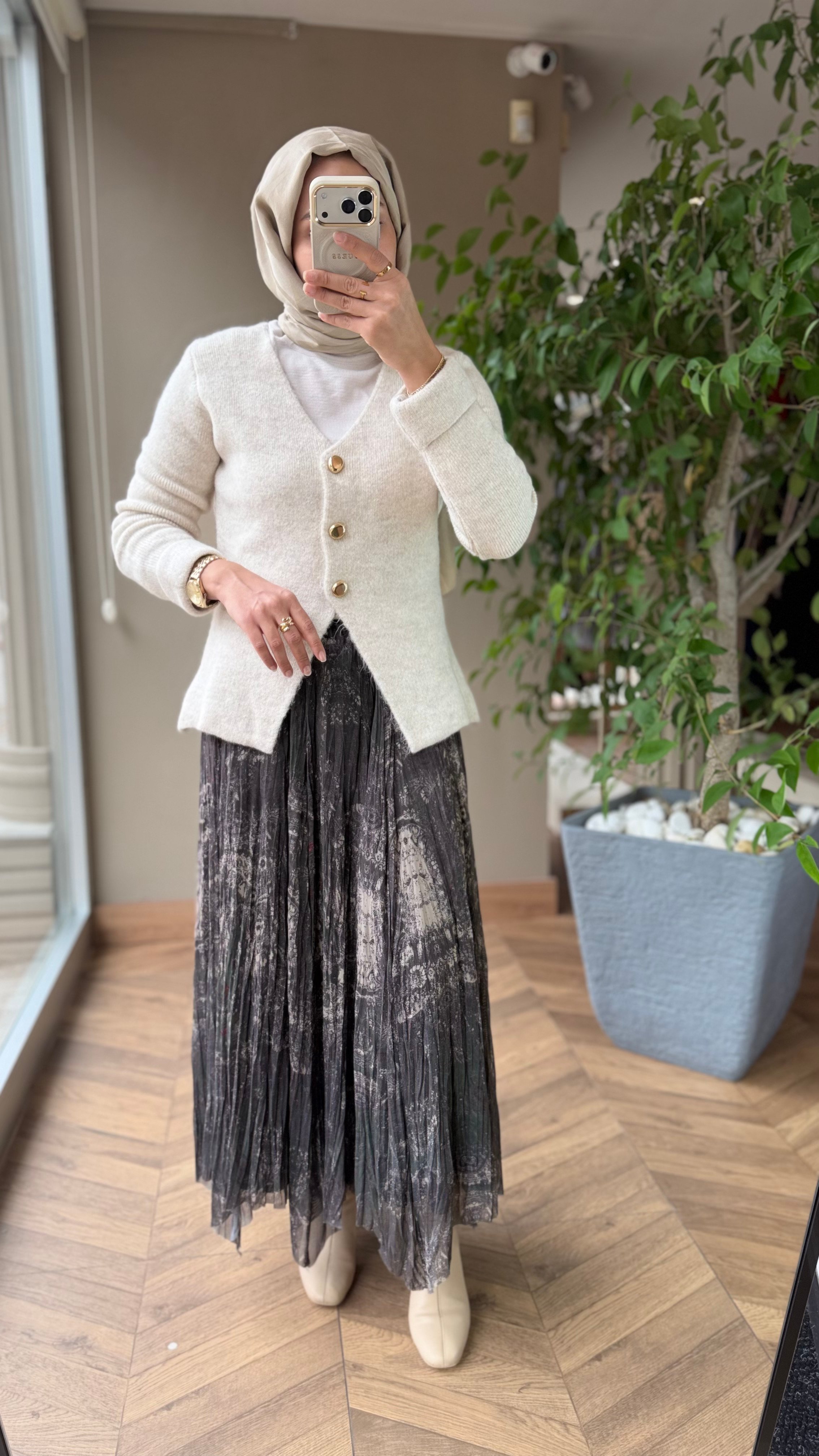 Luna Desen Şifon Etek | Yeşil