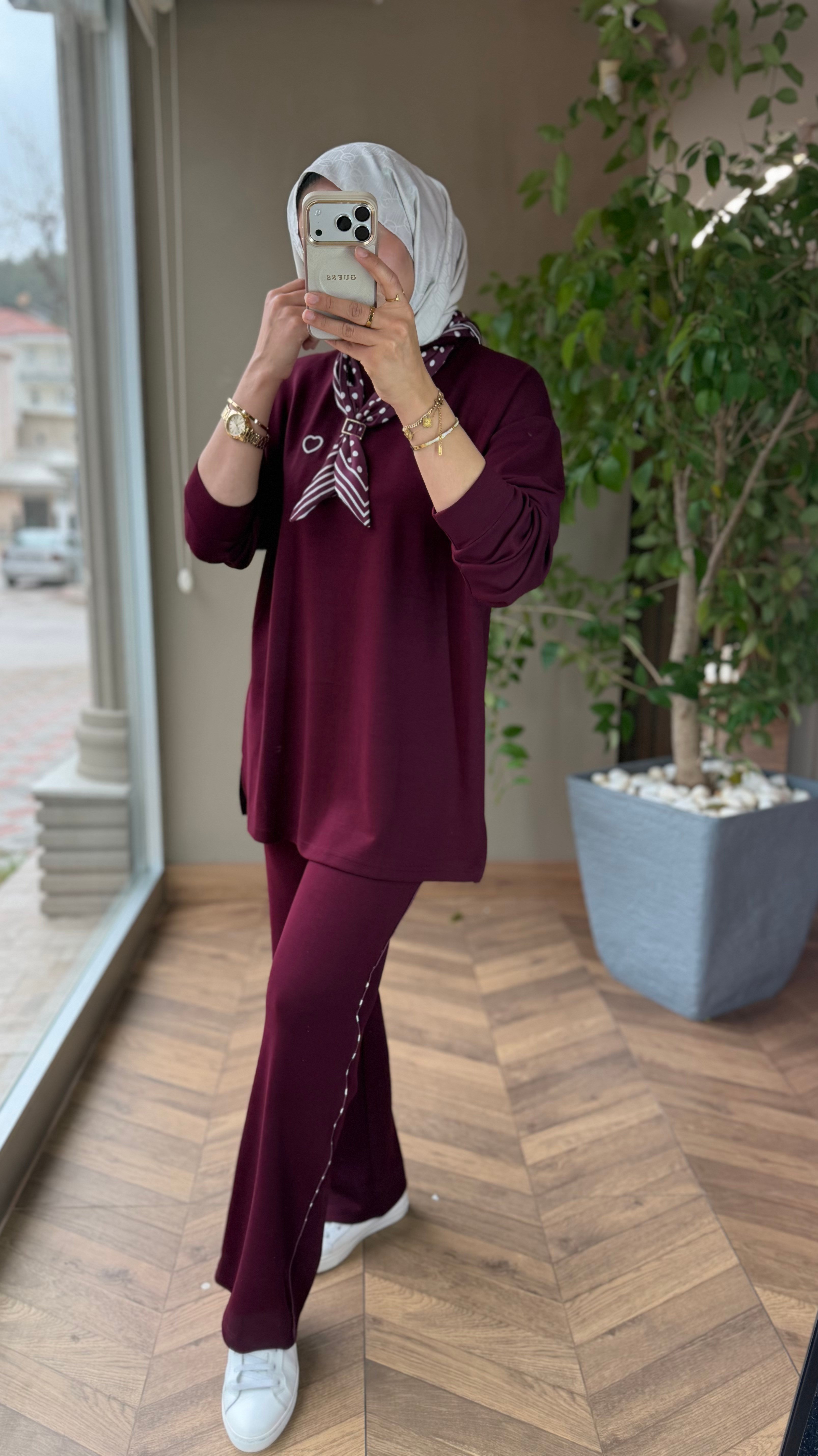 Mira Şerit Detaylı Spor Takım | Bordo