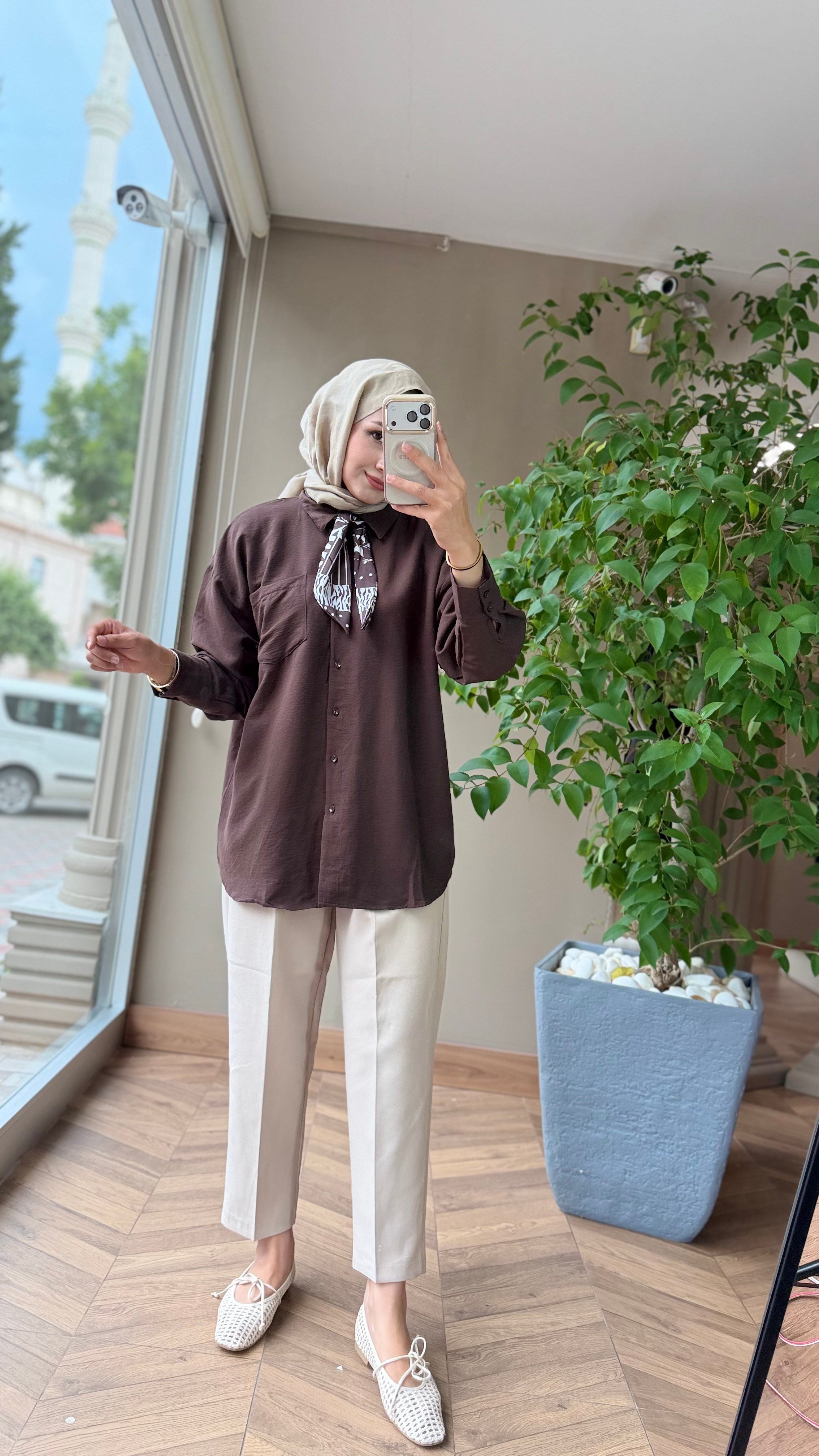 Sera Cep Detaylı Gömlek | Kahverengi