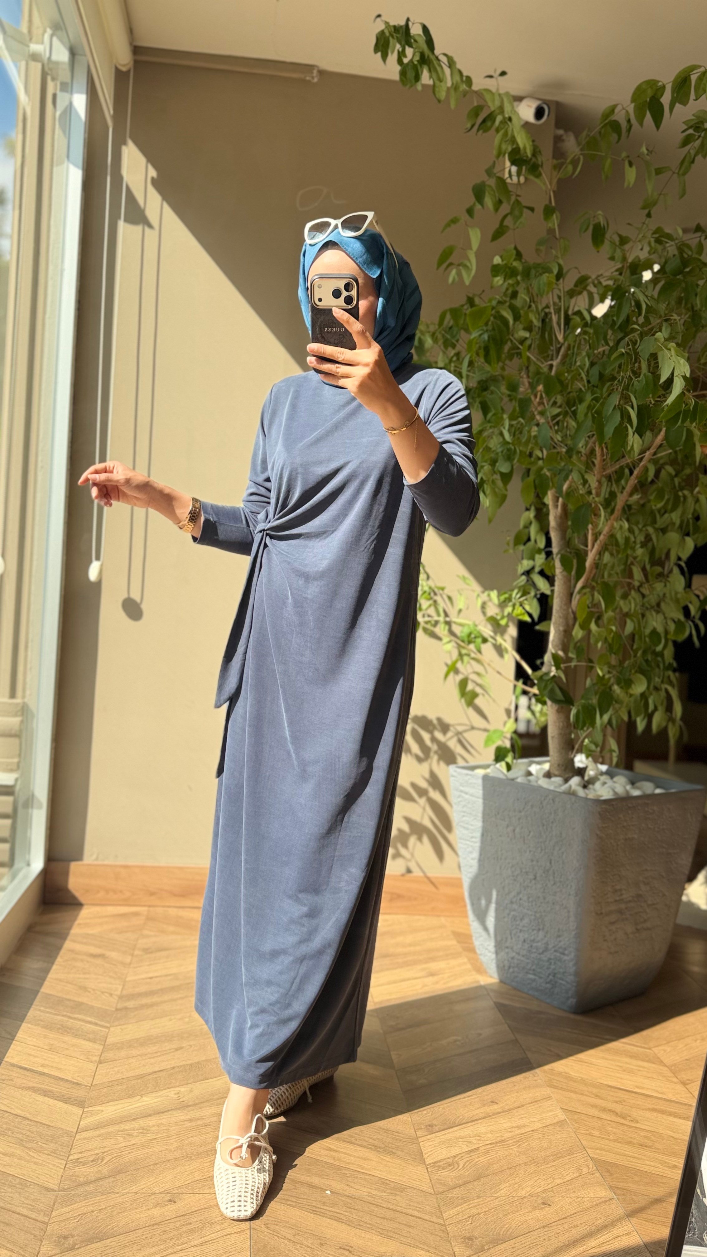 VELORA Modal Tensel Elbise | Mavi