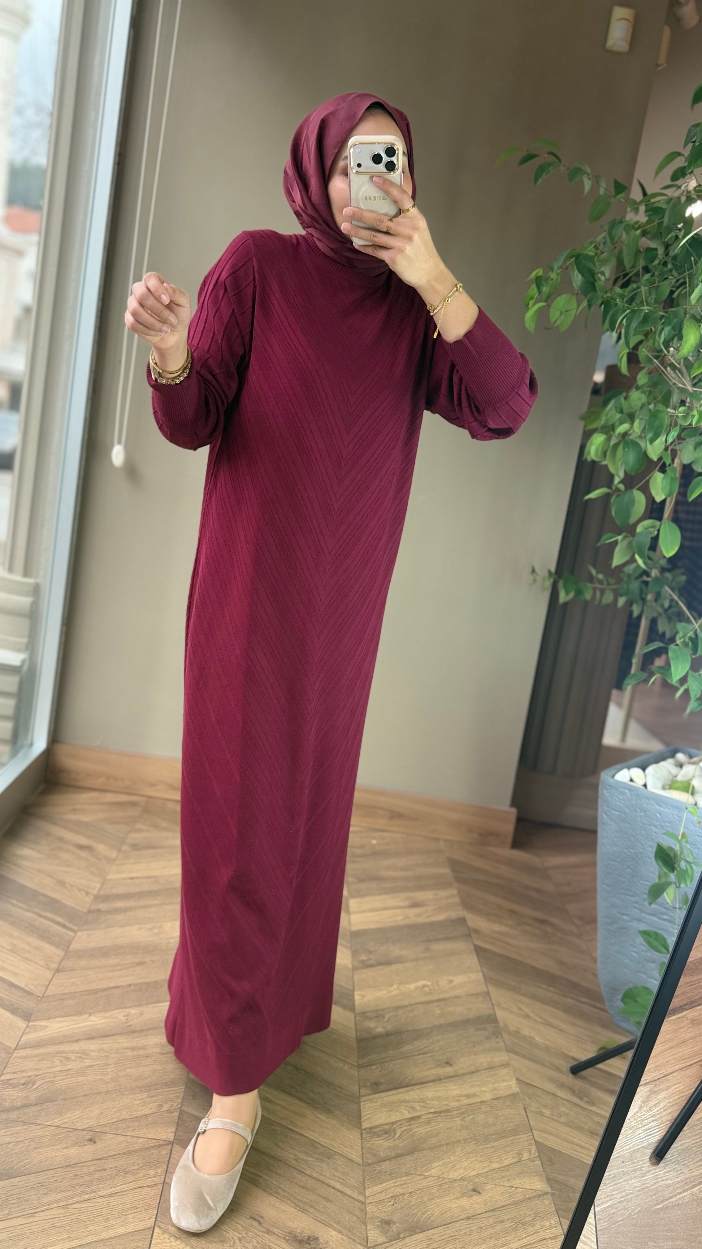 Viona Fitilli Triko Elbise | Bordo