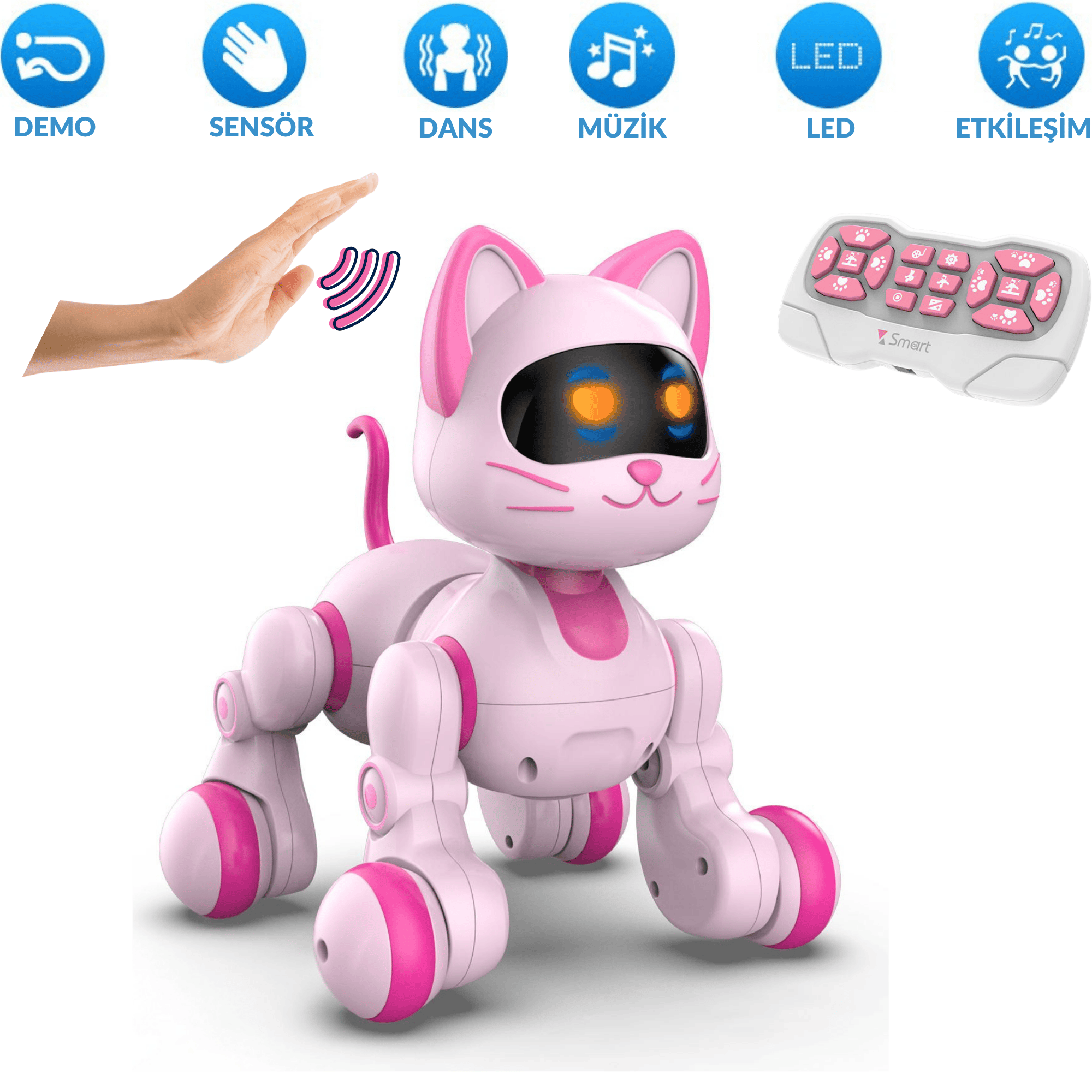 Oyuncak Full Fonksiyon Uzaktan Kumandalı El Sensörlü Şarjlı Işıklı Müzikli Dansçı Robot Kedi