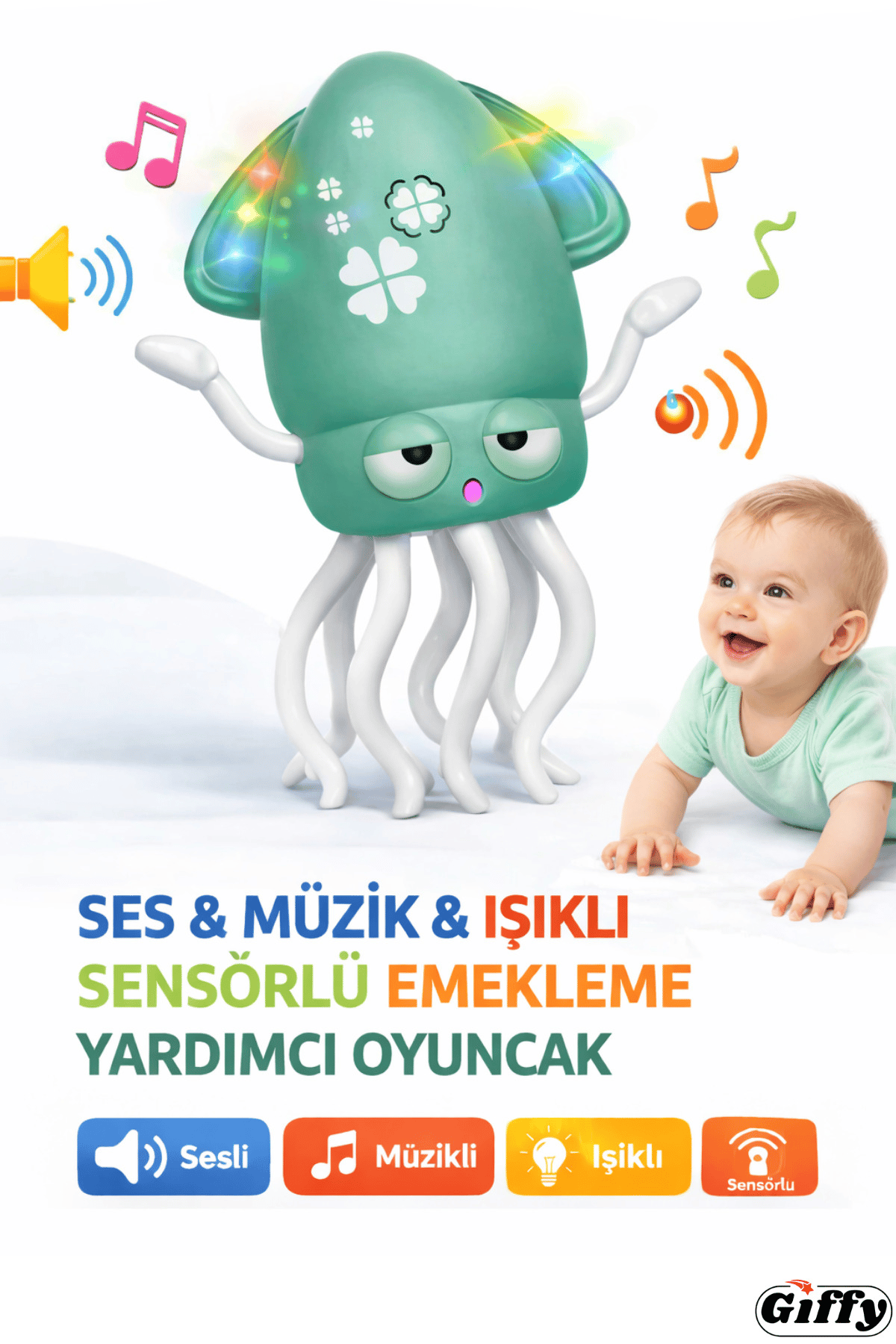 Oyuncak Sesli Işıklı Sensörlü Akıllı Emekleme Oyuncağı – Bebekler İçin Hareket Teşvik Edici Eğitici