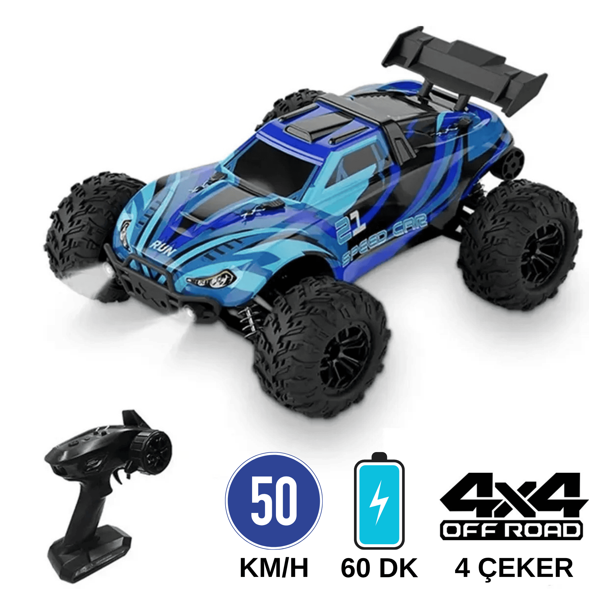 Uzaktan Kumandalı 50 Km/hız Yapan Rc Araba, Suv 4x4 Full Iç Metal Kasa Şarjlı Fonksiyonlu Dev Araba Mor ve Mavi