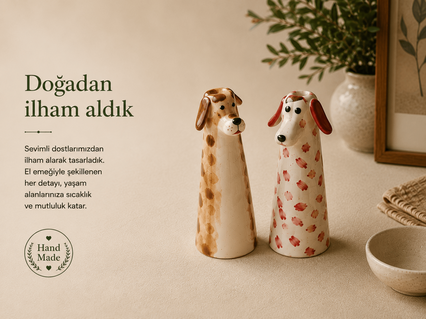 Handmade Seramik Köpekli Mini Kalemlik