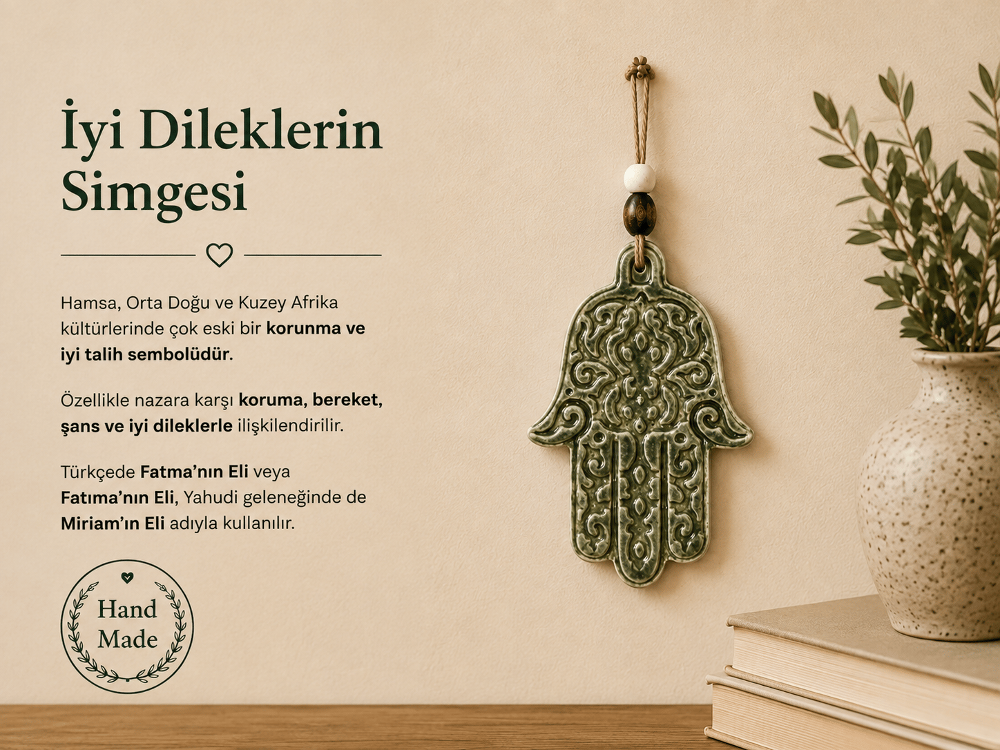 Seramik Hamsa Eli Duvar Süsü