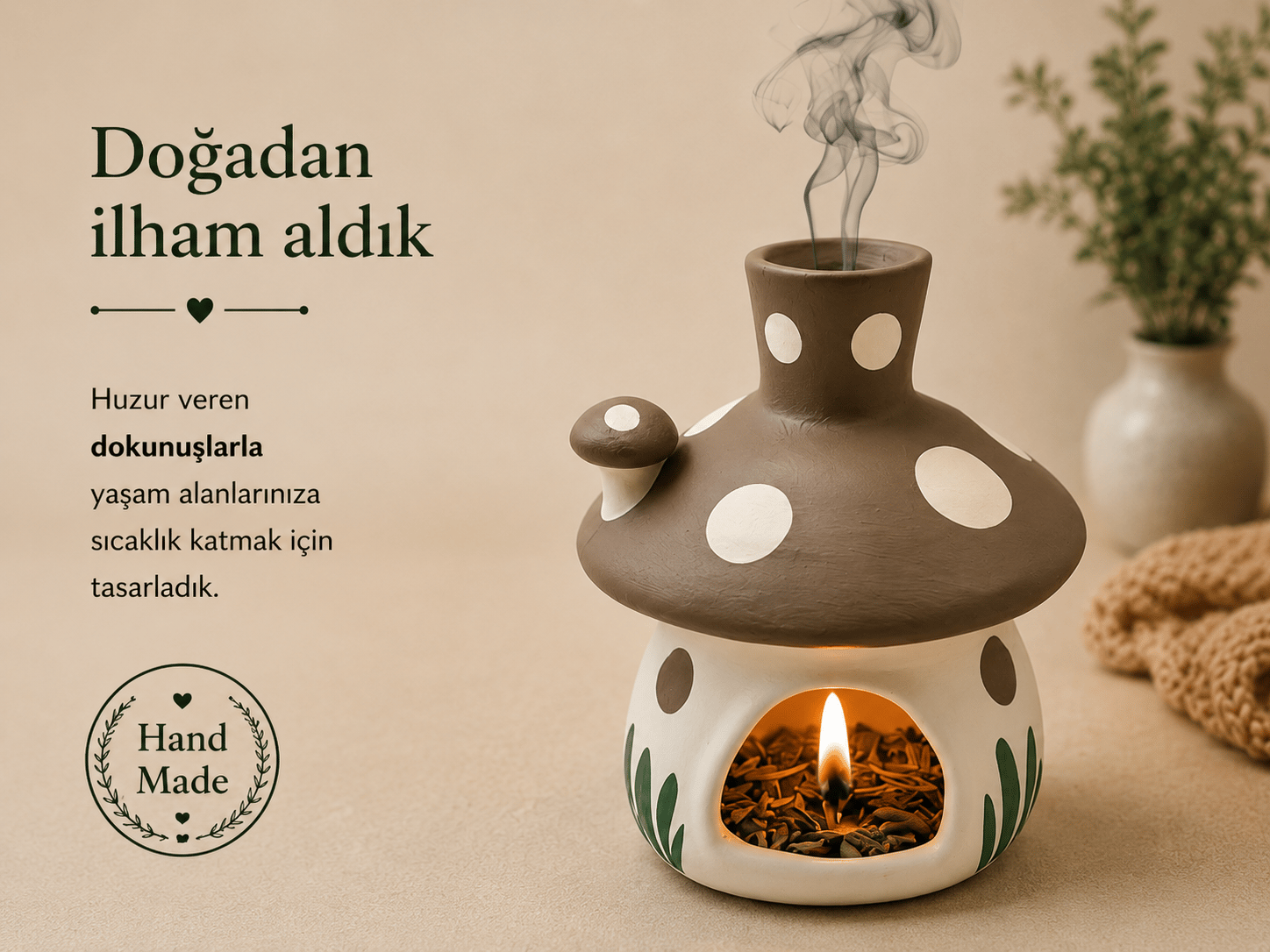 Seramik Mantar Ev Tütsülük Esanslık