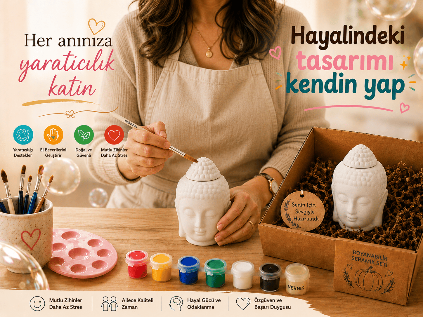 Seramik Yetişkin Boyama Seti Buda Mumluk Tütsülük