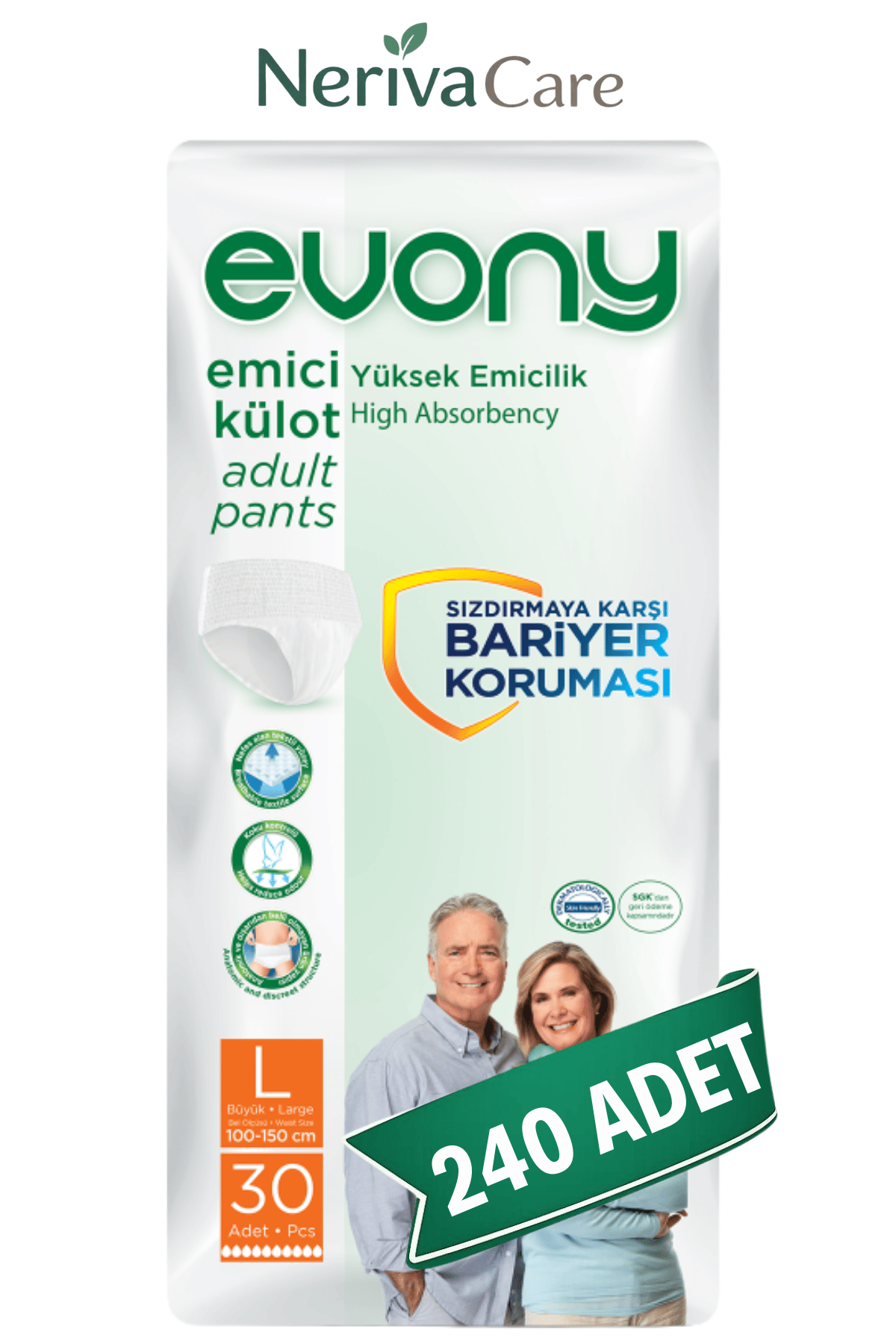 Evony Emici Külot Hasta Bezi L Beden 240 Adet | En Düşük Birim MaliyetKülot Hasta Bezleri (Emici Külot)nerivacareEvony Emici Külot Hasta Bezi L Beden 240 Adet | Large Boy Yüksek Emicilik