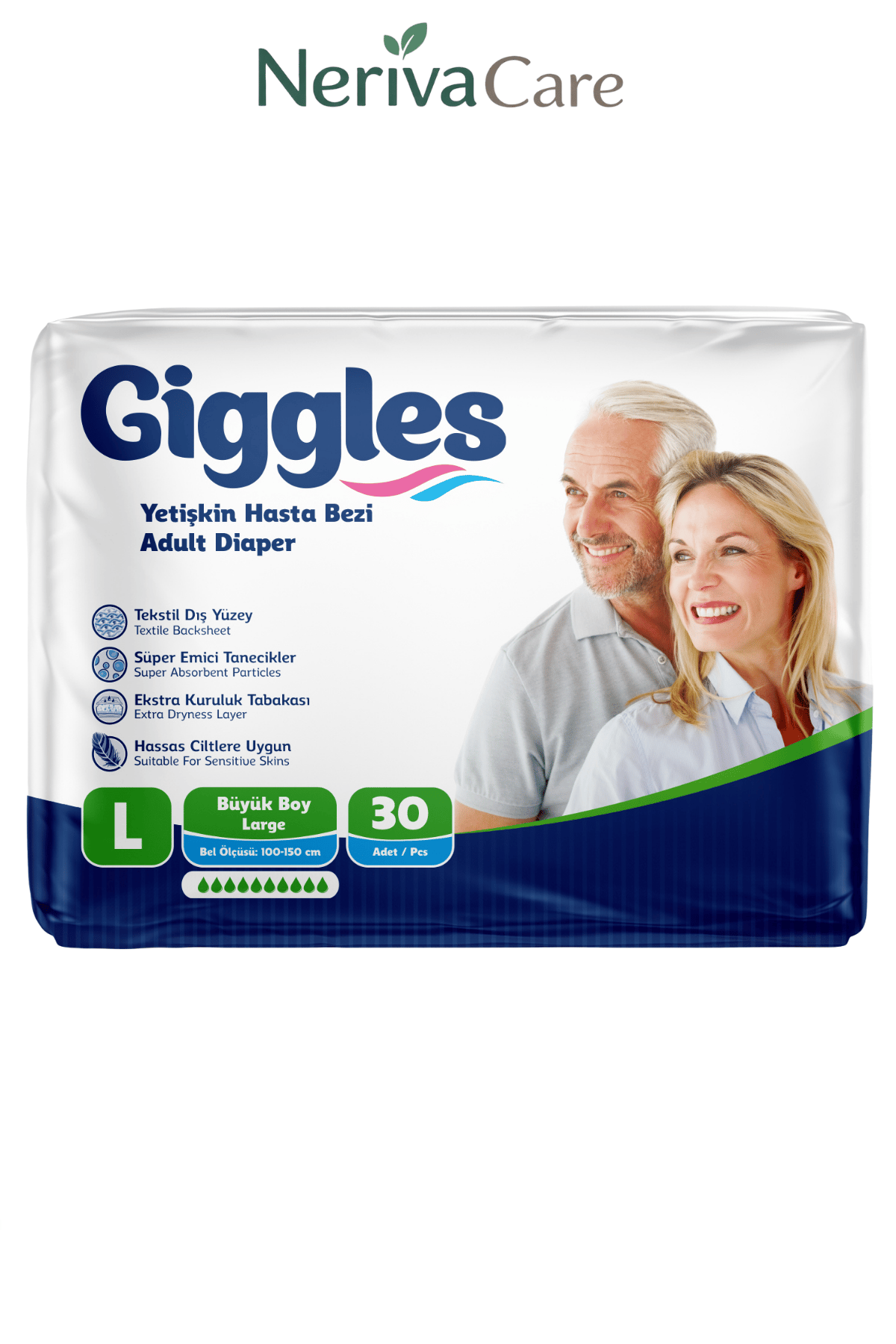 Giggles Yetişkin Hasta Bezi Bel Bantlı L Beden 30 Adet | Yüksek EmicilikBelbantlı Hasta BezlerinerivacareGiggles Yetişkin Hasta Bezi Bel Bantlı Hasta Bezi L Beden 30 Adet | Large Boy Yüksek Emicilik