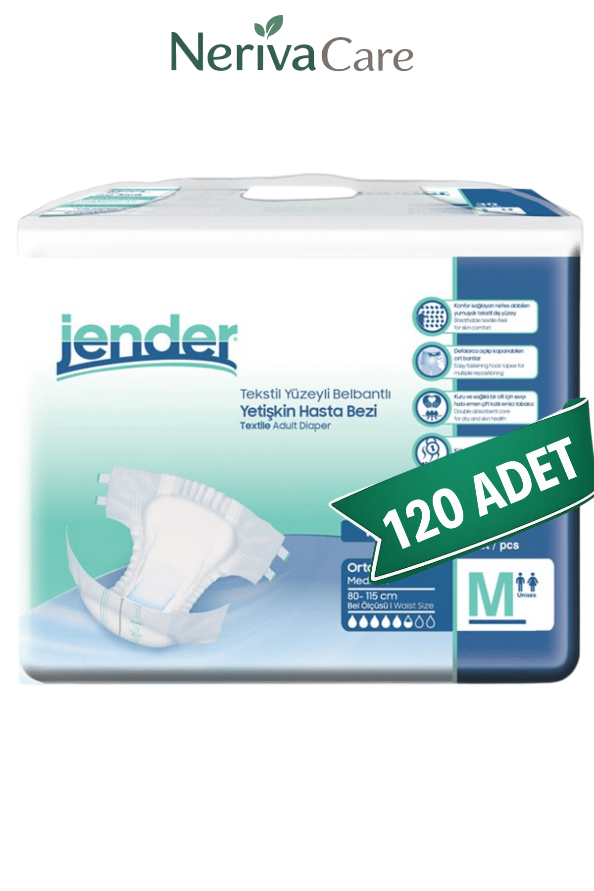 Jender Yetişkin Hasta Bezi Bel Bantlı M Beden 120 Adet | Orta EmicilikBelbantlı Hasta BezlerinerivacareJender Yetişkin Hasta Bezi Bel Bantlı Hasta Bezi M Beden 120 Adet | Medium Boy Orta Emicilik